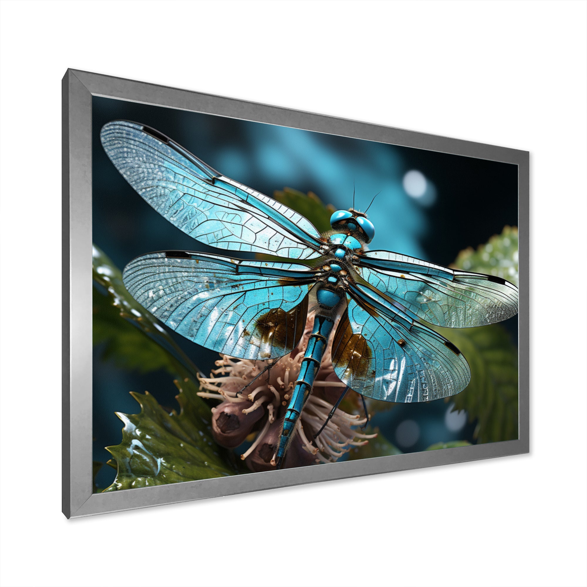 Teal Dragonfly Airborne Jewel - Dragonfly Canvas Wall Art
