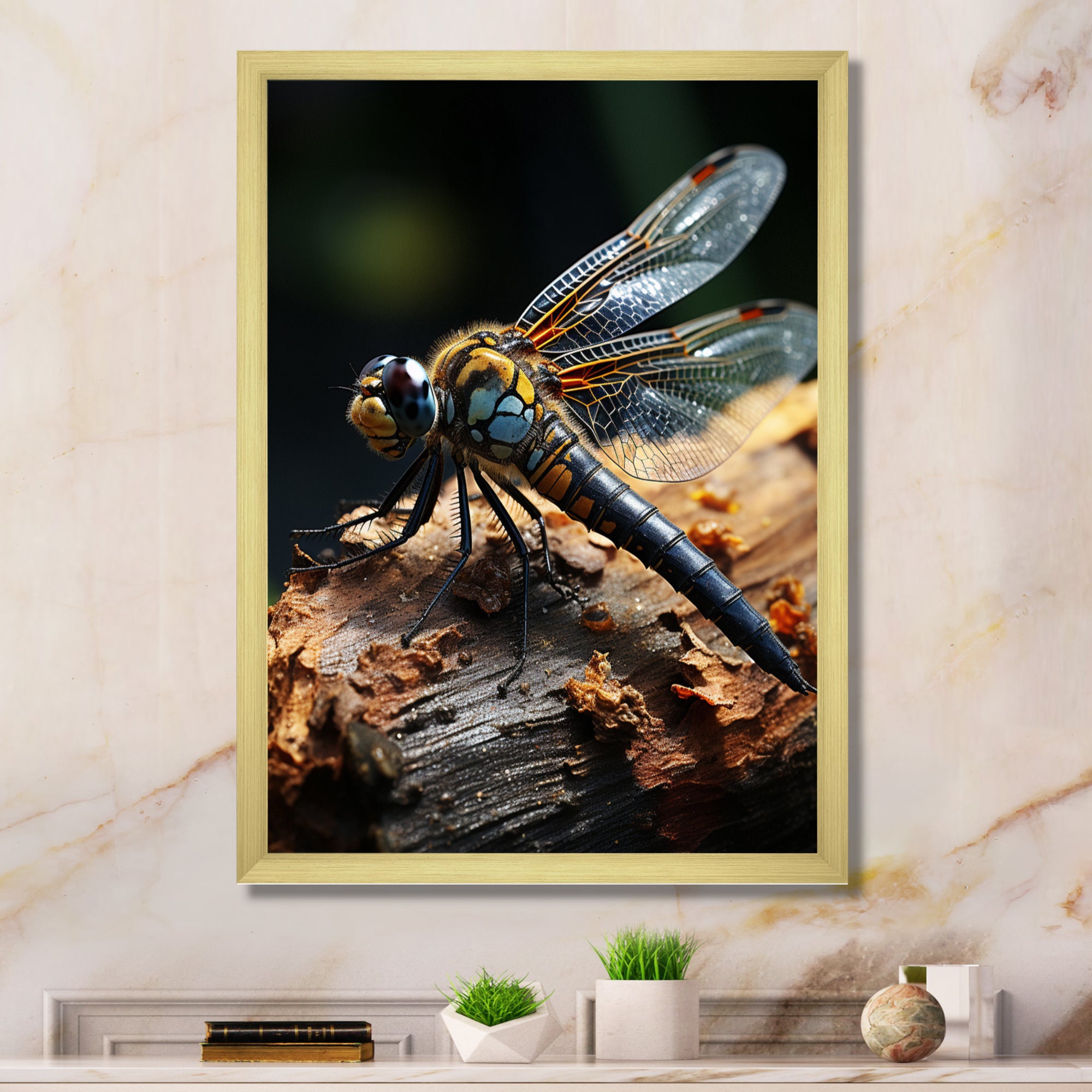 Brown Dragonfly Portrait Vibrant - Dragonfly Home Decor Art