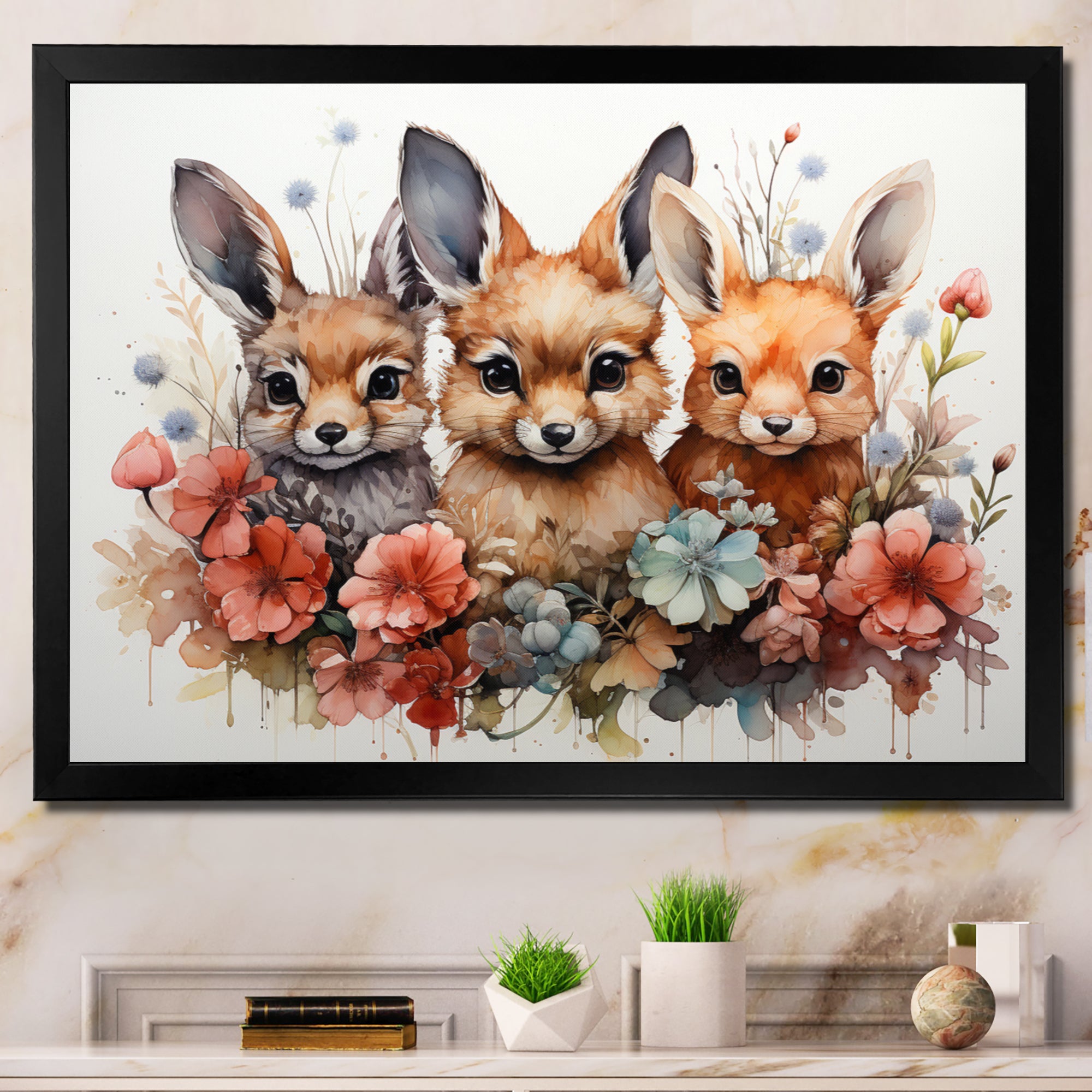 Dry Watercolor Whimsical Animals - Rabbit Living Room Wall Art