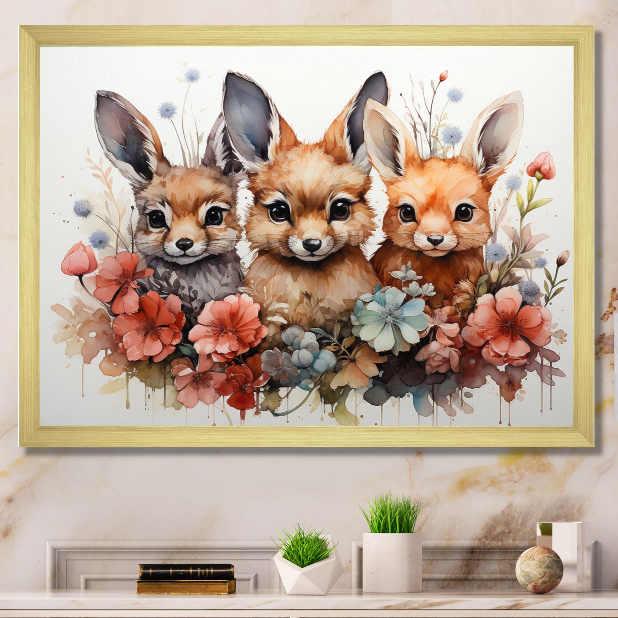 Dry Watercolor Whimsical Animals - Rabbit Living Room Wall Art
