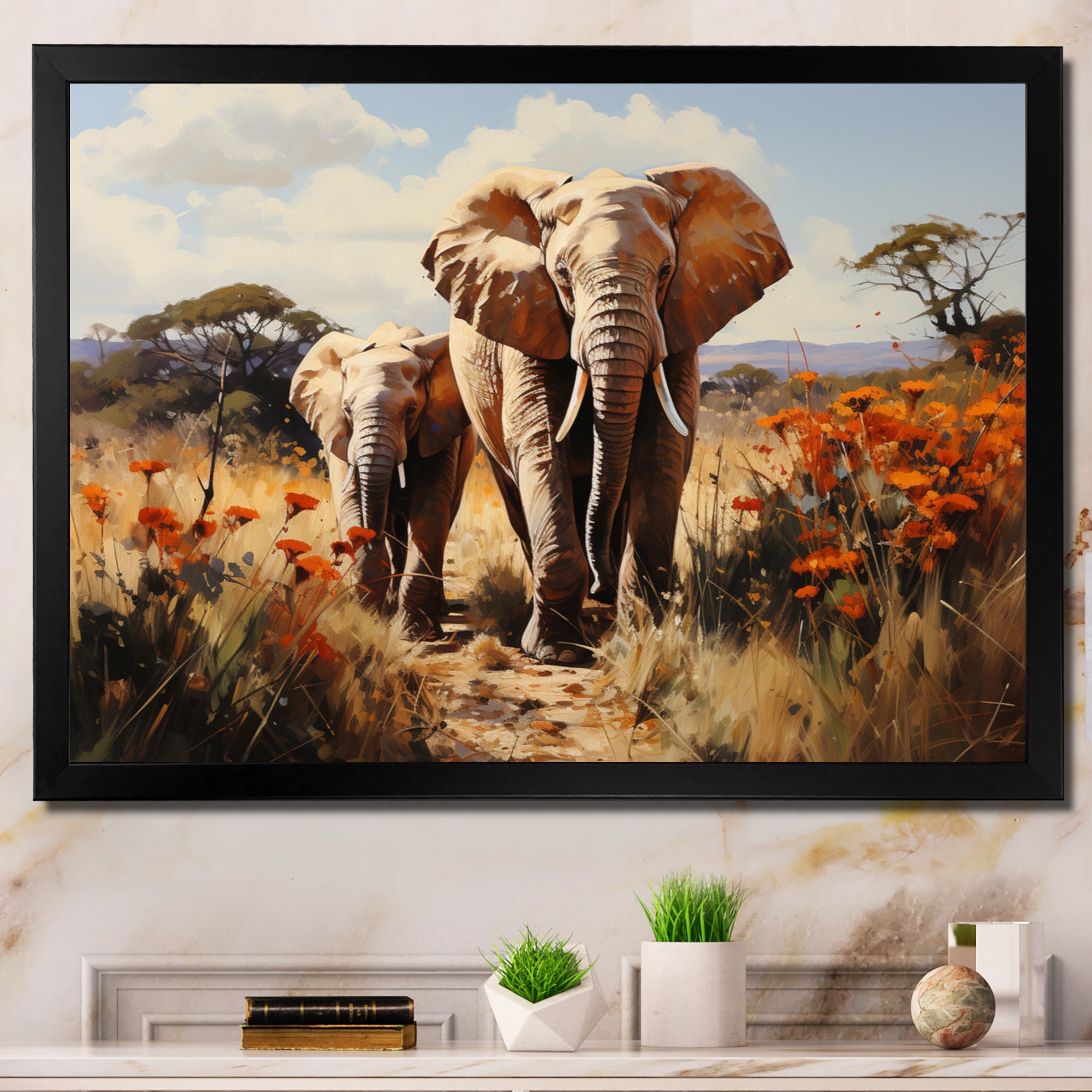 Elephant Family Harmony - Gray Elephant Wall Art