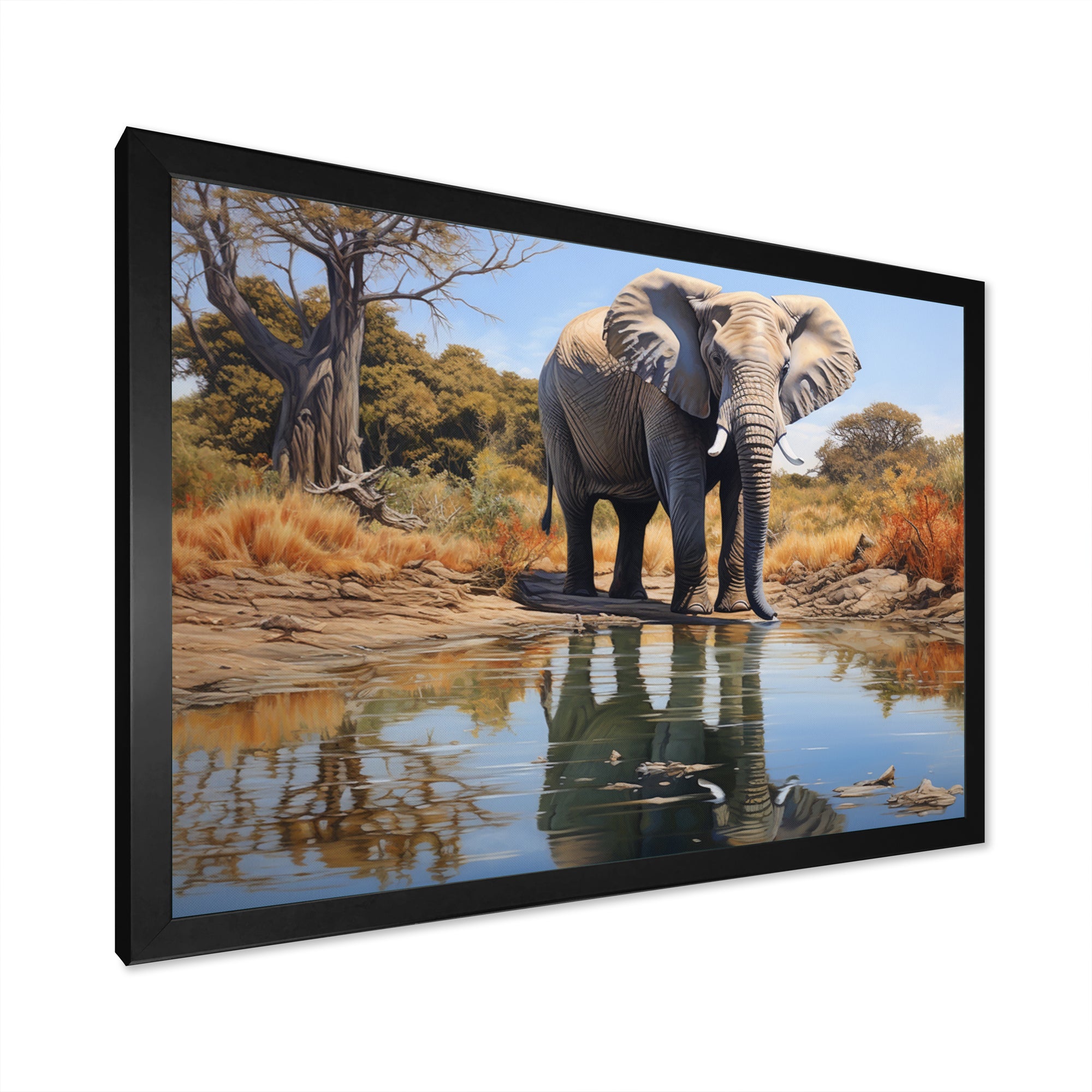 Elephant Reflection - Elephant Framed Canvas Art