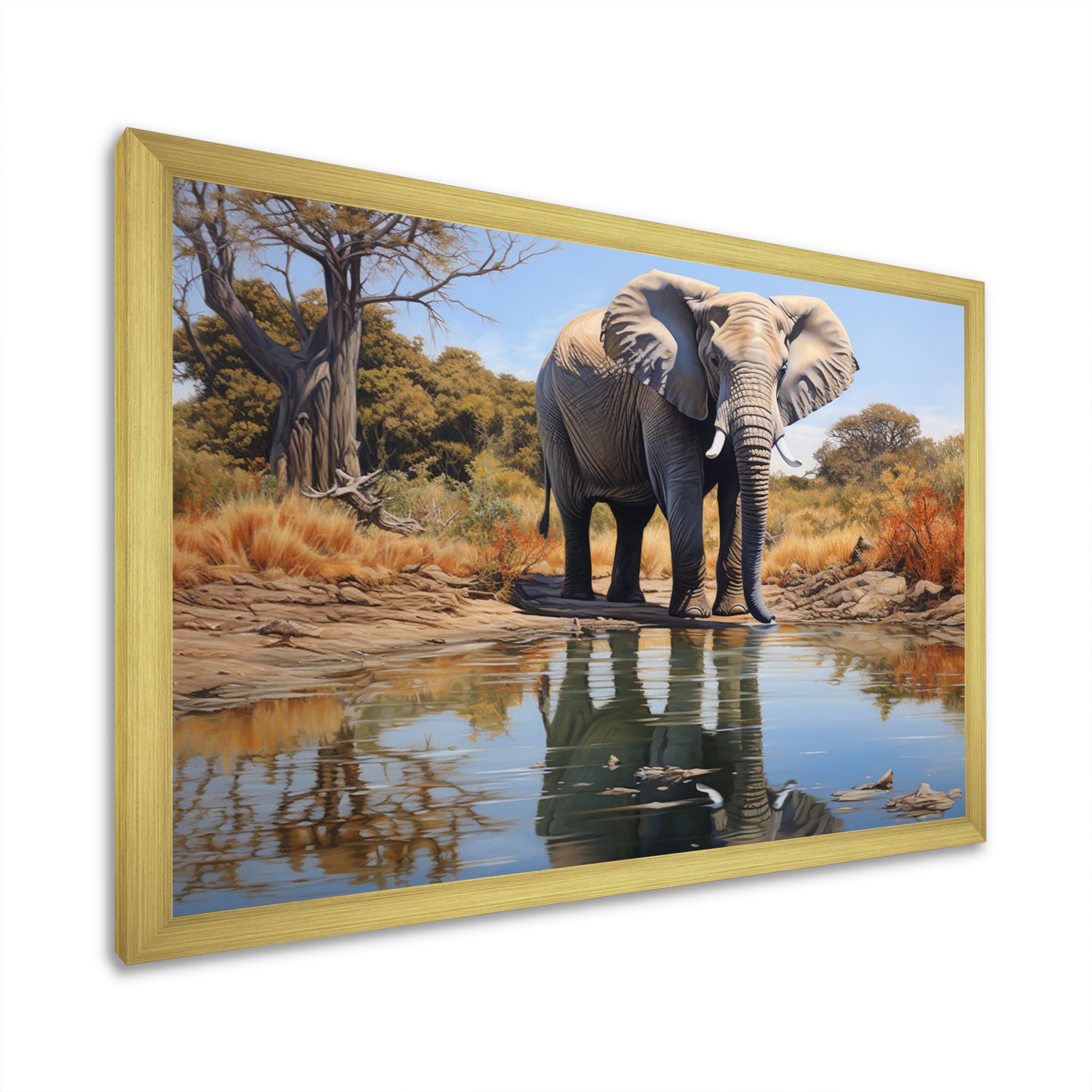 Elephant Reflection - Elephant Framed Canvas Art