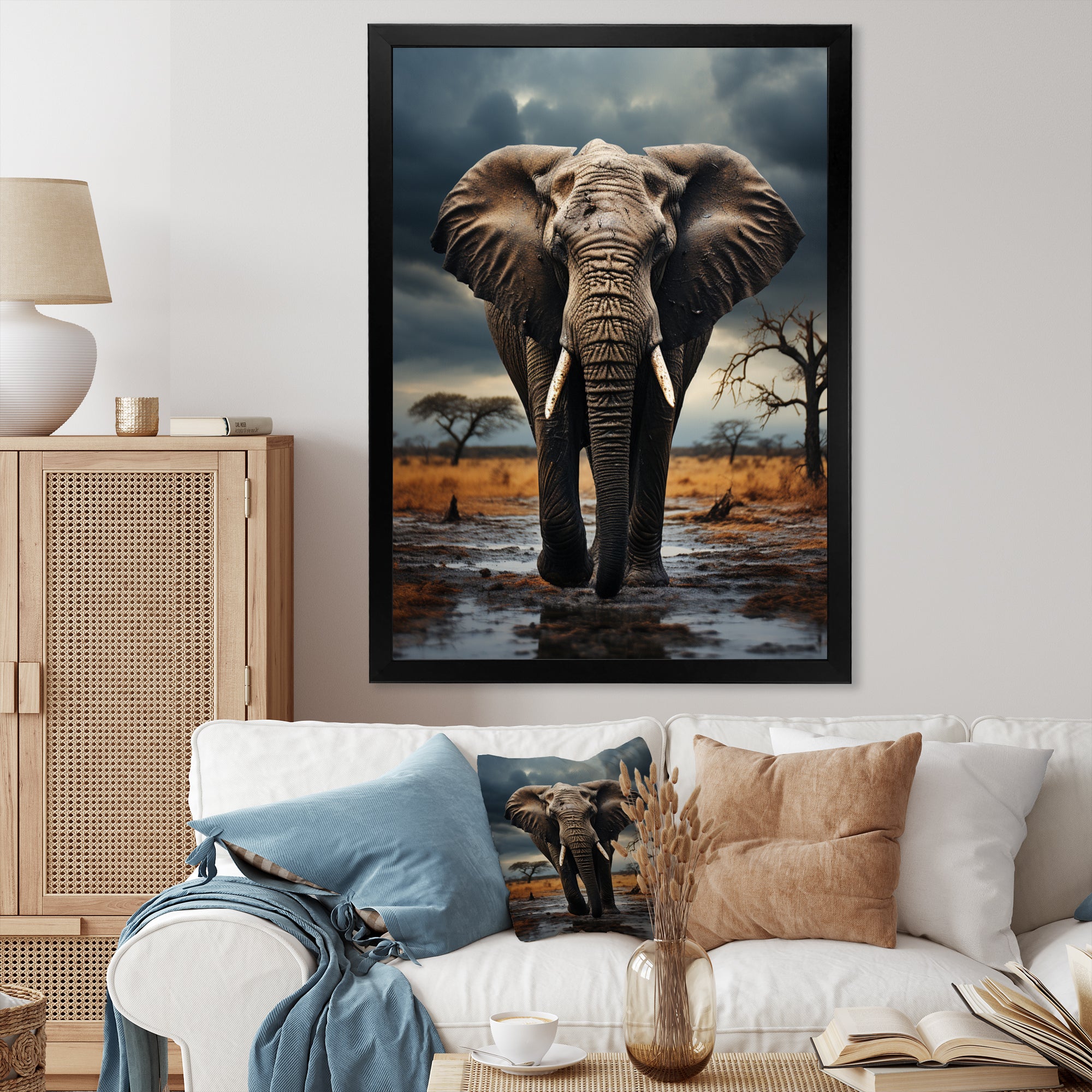 Elephant Tales From Afar - Elephant Large Canvas Wall Art