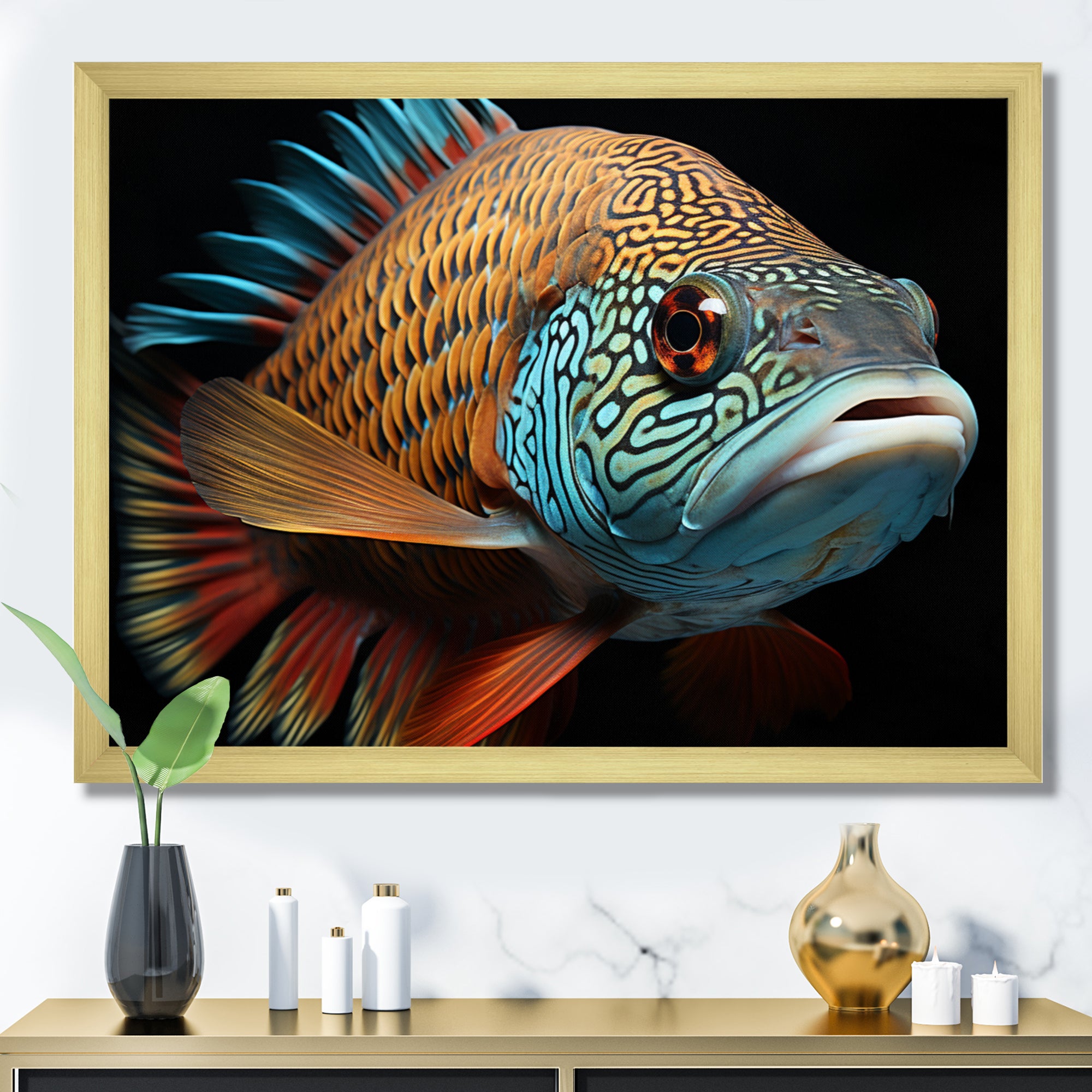Fish Portrait Photo - Teal Fish Wall Art