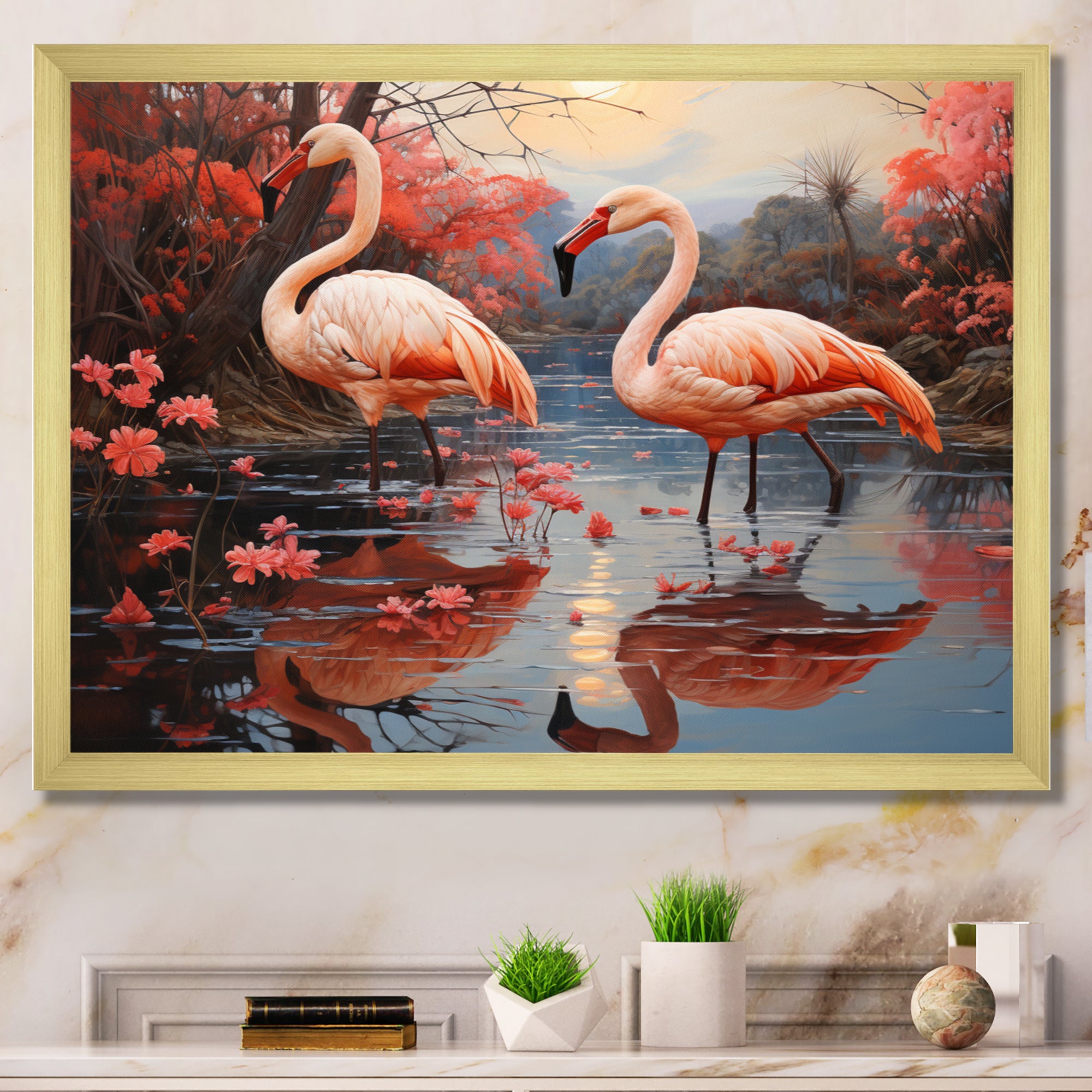 Flamingo Fading Glow Pastoral - Flamingo Canvas Wall Art