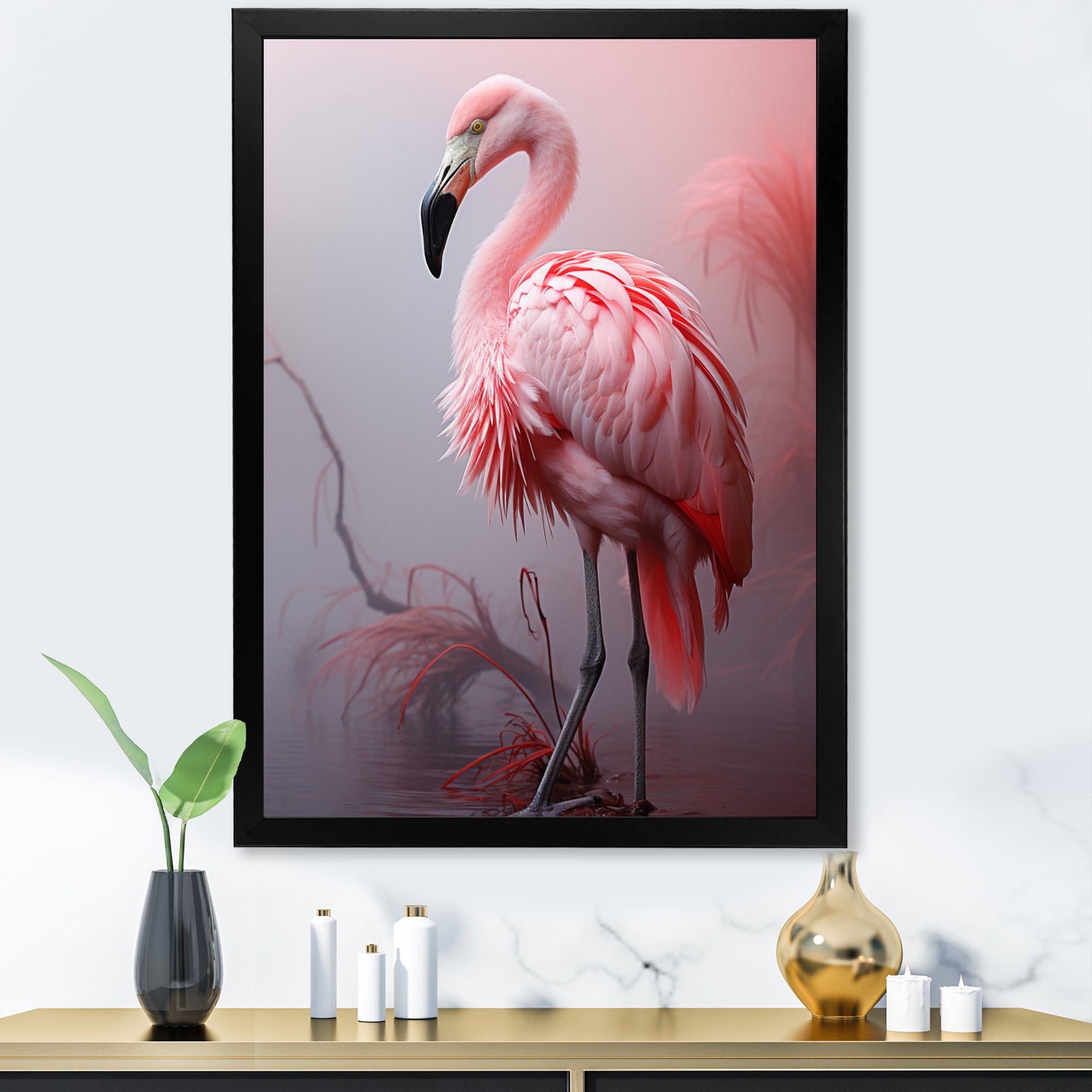 Minimalism Flamingo Portrait - Flamingo Wall Decor