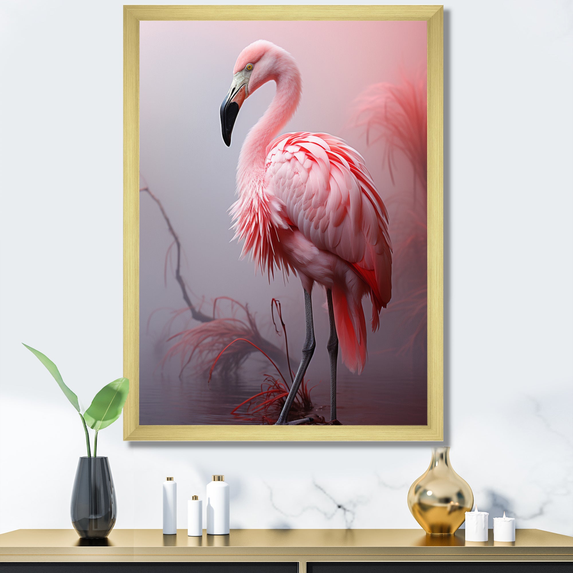Minimalism Flamingo Portrait - Flamingo Wall Decor