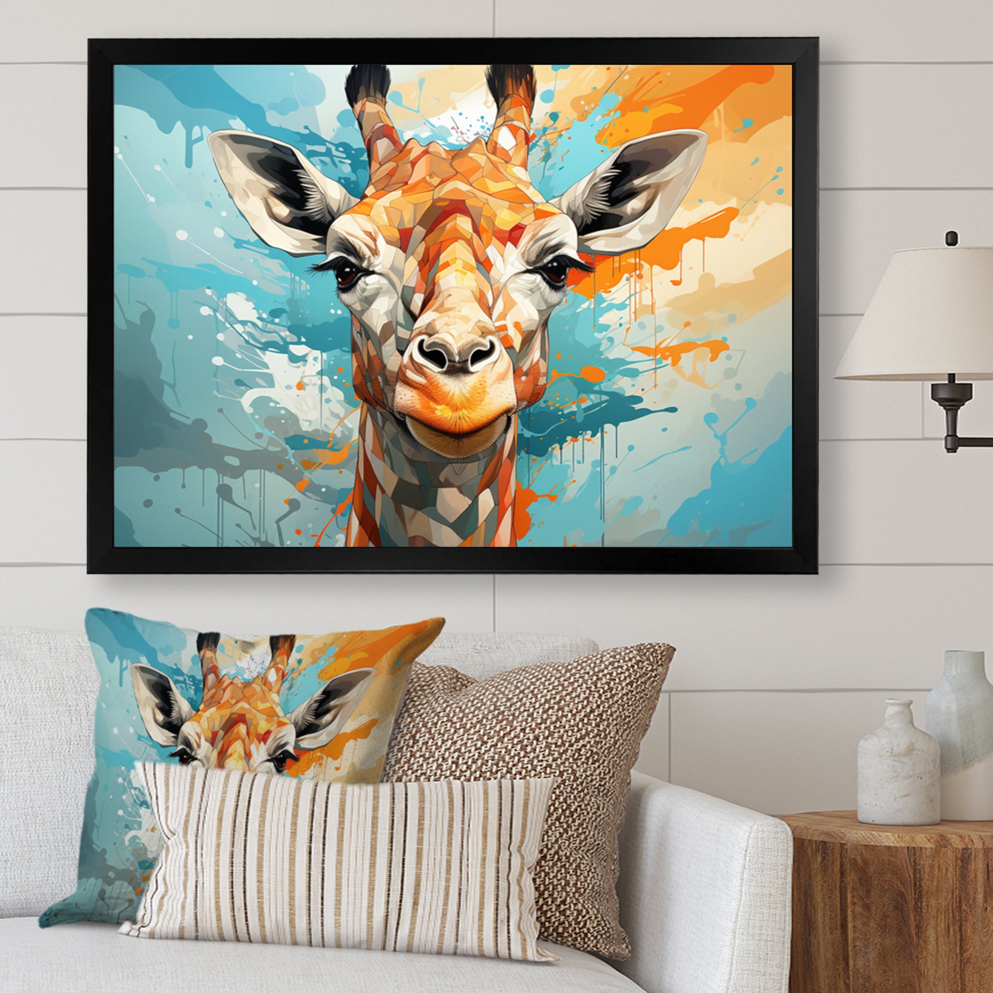 Giraffe Elegant Geometric - Giraffe Large Canvas Wall Art