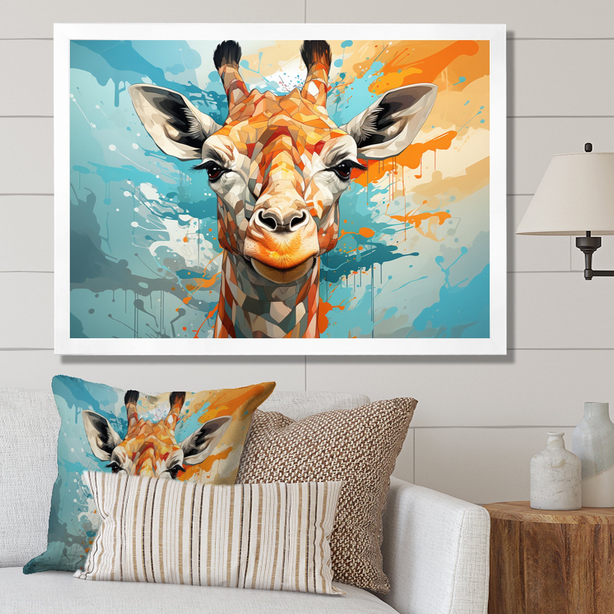 Giraffe Elegant Geometric - Giraffe Large Canvas Wall Art