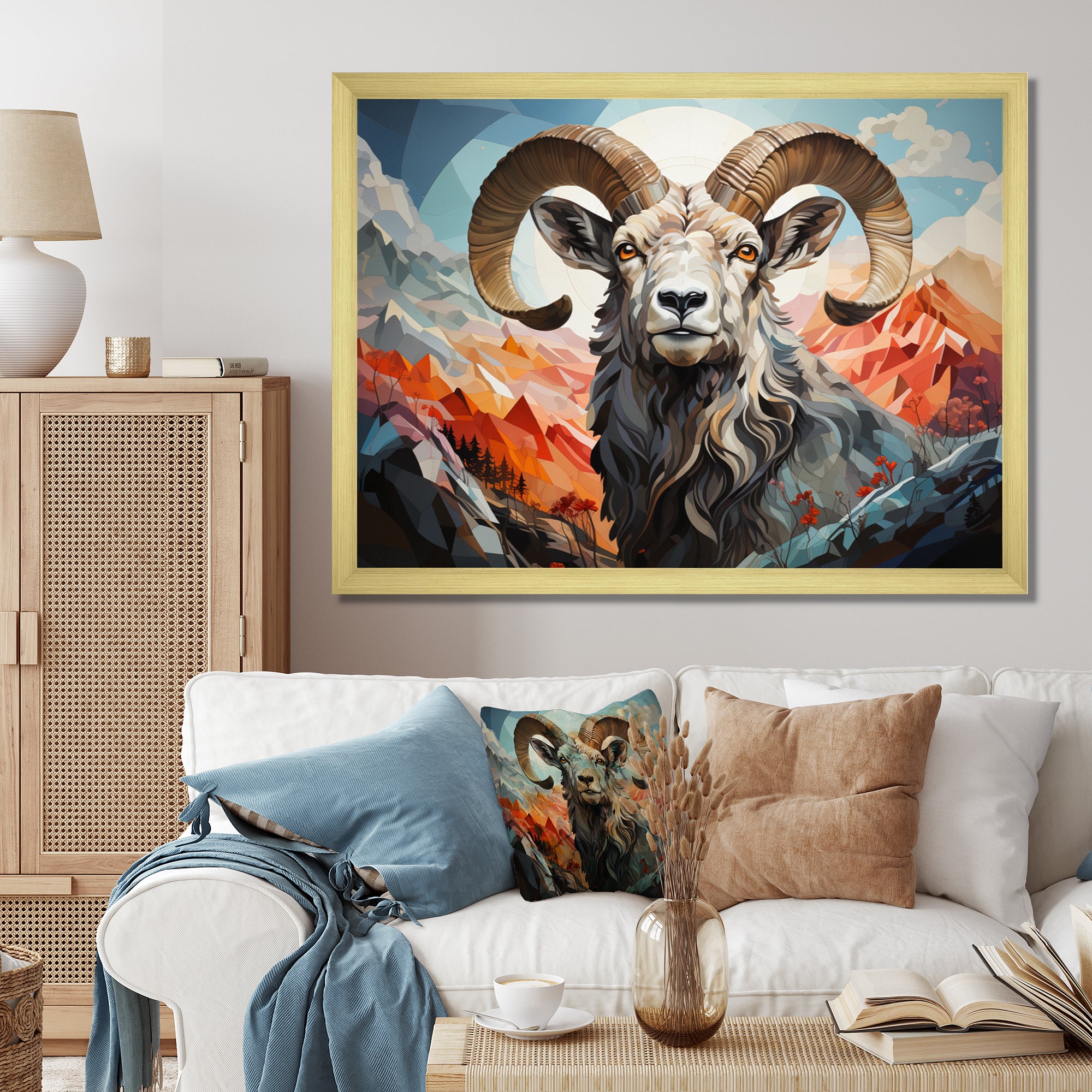 Goat Mountain Guardian Geometric - Gray Goat Wall Art