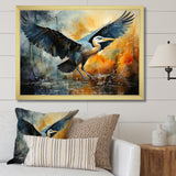 Teal Yellow Heron Elegance Unveiled Pointillism - Heron Wall Decor