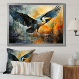 Teal Yellow Heron Elegance Unveiled Pointillism - Heron Wall Decor