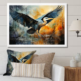 Teal Yellow Heron Elegance Unveiled Pointillism - Heron Wall Decor