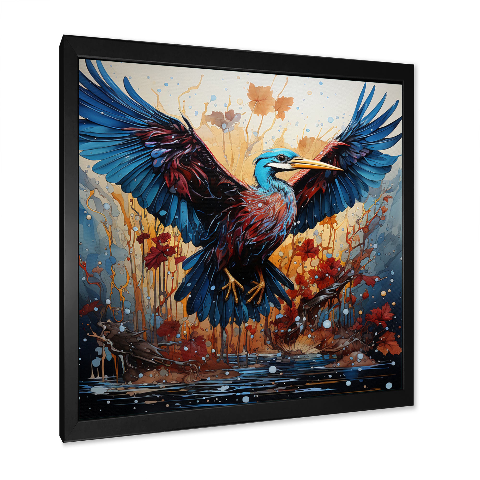 Heron Majestic Wings Pointillism - Teal Heron Wall Art