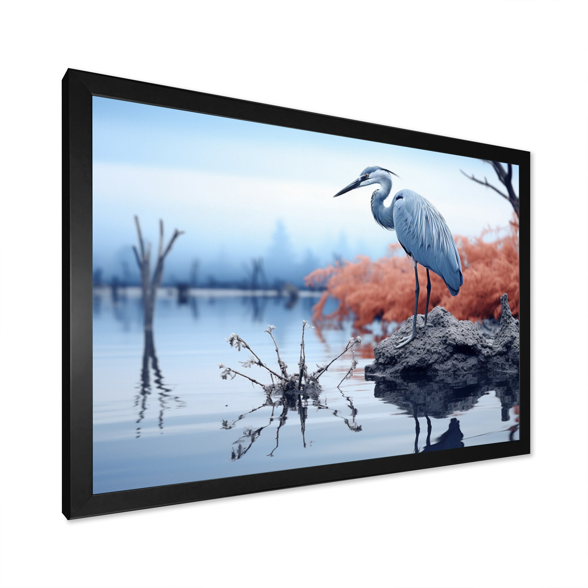 Heron Silent Waters Blue - Heron Canvas Wall Art