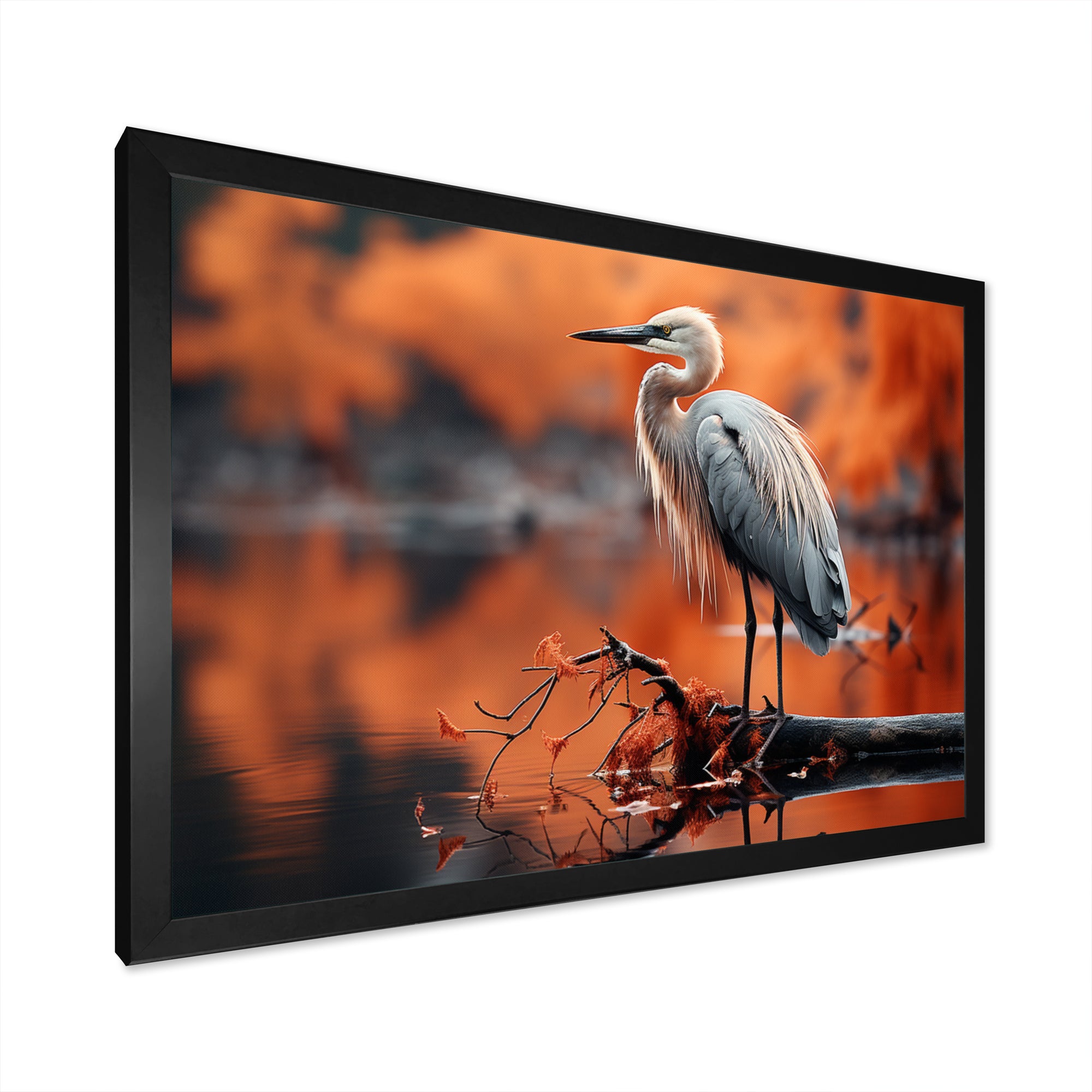 Grey Red Heron Solitude - Heron Wall Decor