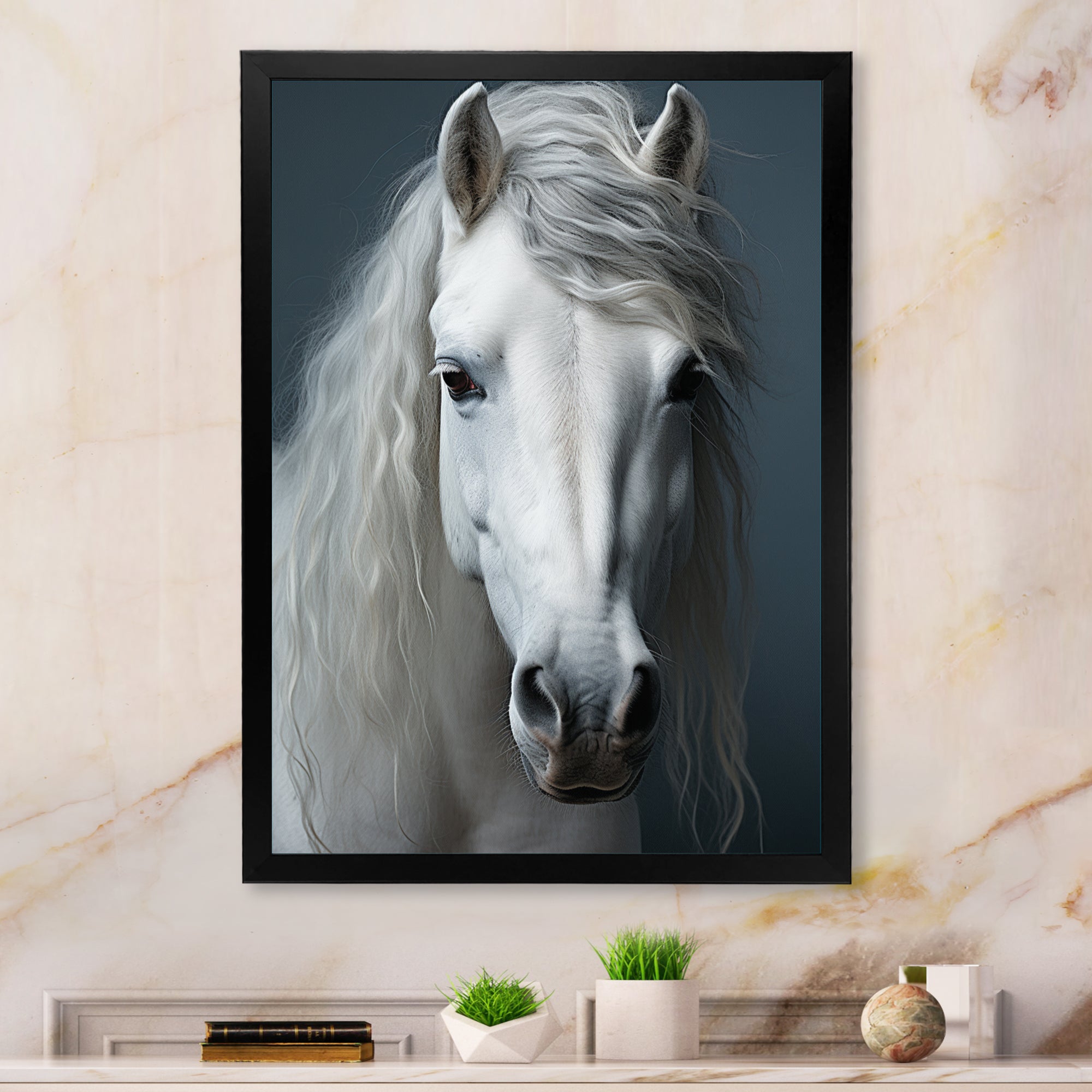 White Horse Crisp Monochrome - Horse Bedroom Wall Art