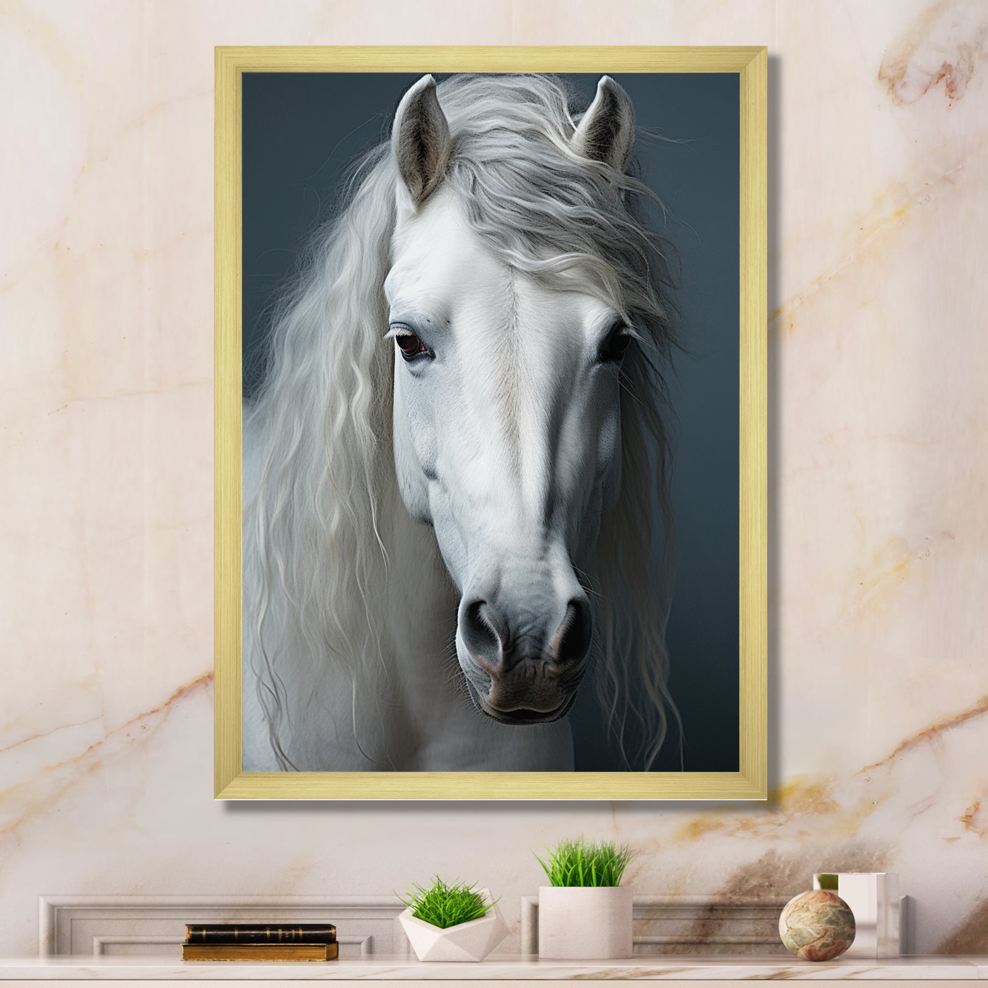 White Horse Crisp Monochrome - Horse Bedroom Wall Art
