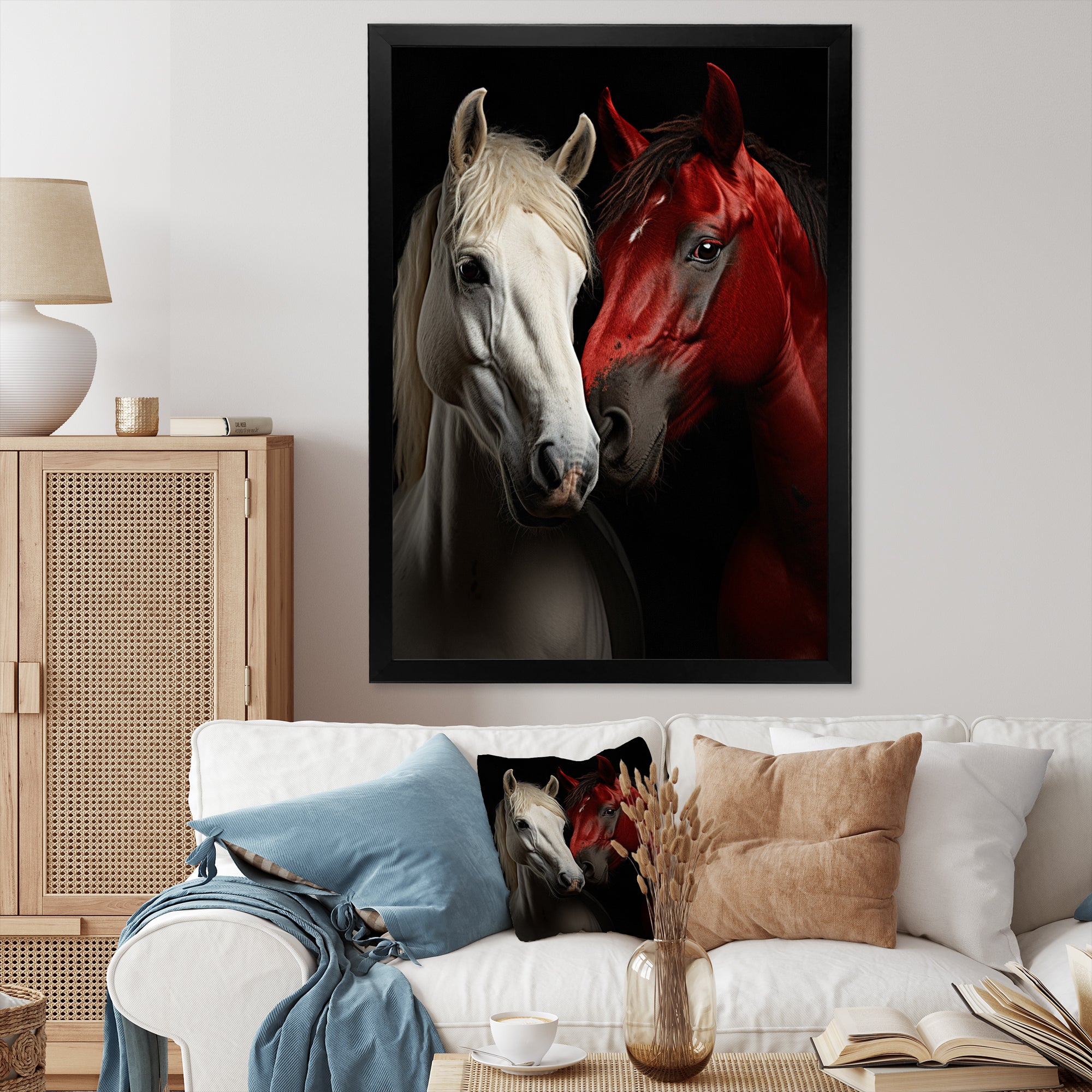 Red And White Horse Dynamic Duo - Horse Canvas Wall Art