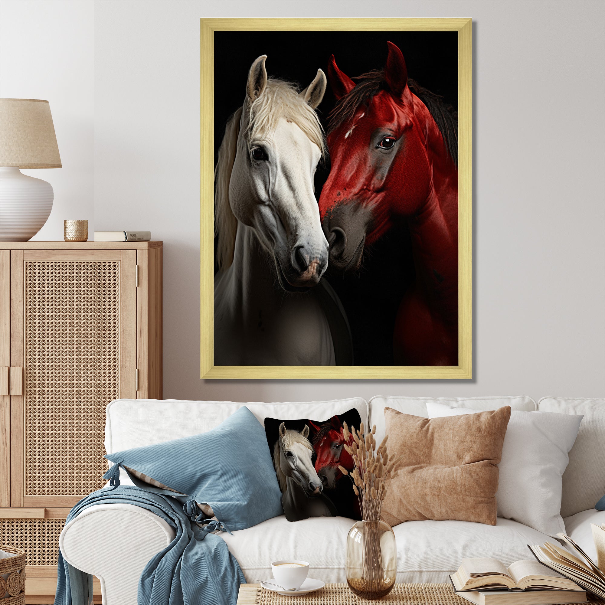 Red And White Horse Dynamic Duo - Horse Canvas Wall Art