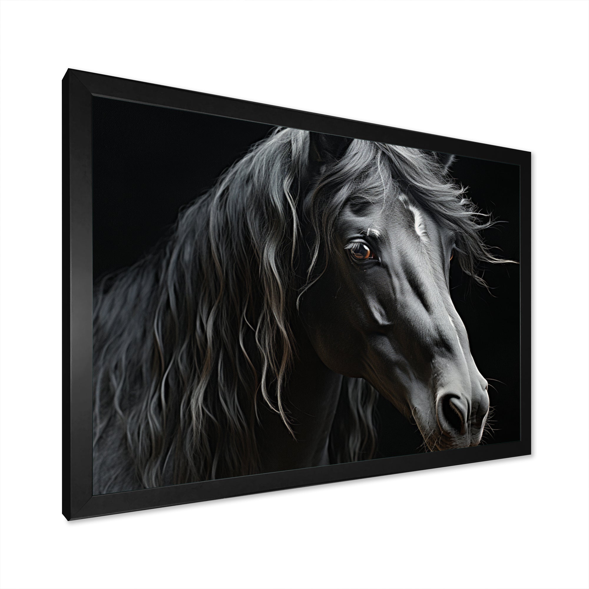 Black White Horse Portrait - Horse Canvas Wall Art