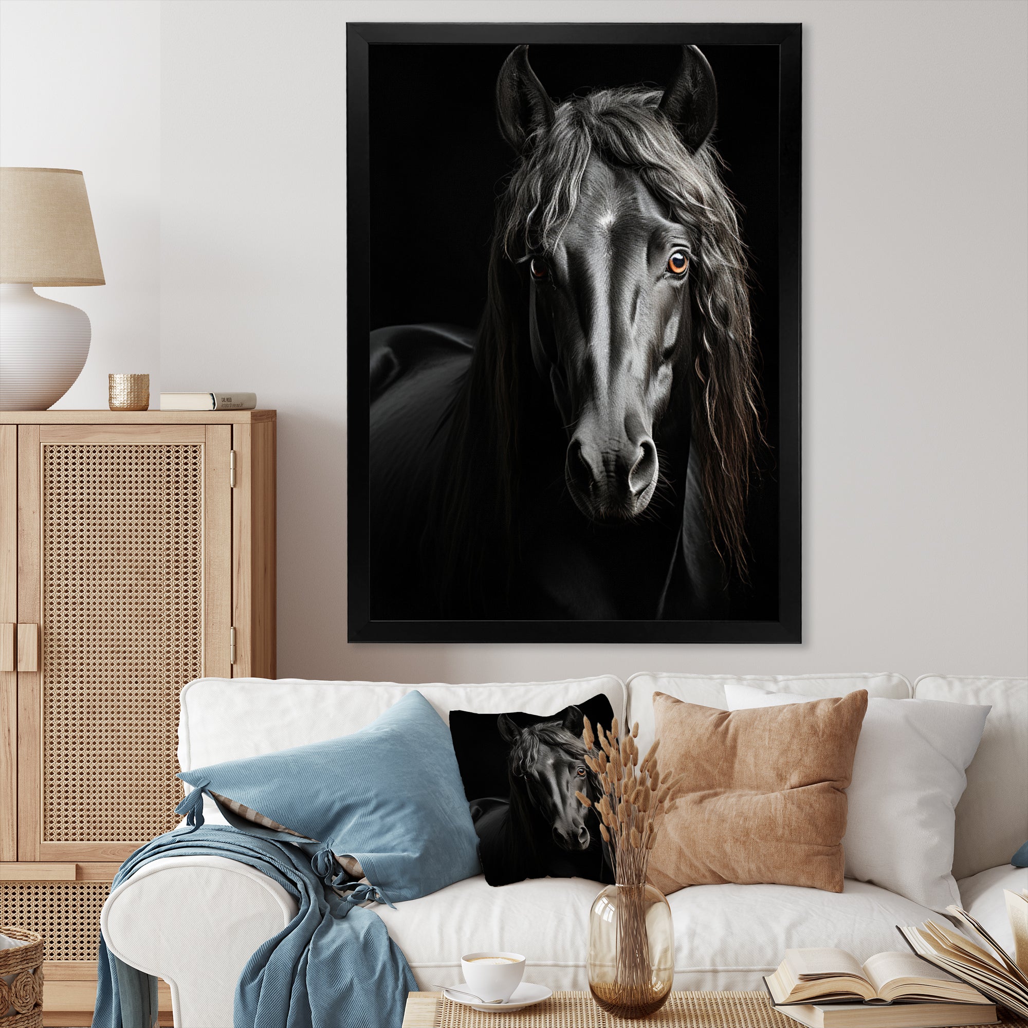 Black White Horse Portrait Vibrant - Horse Wall Decor