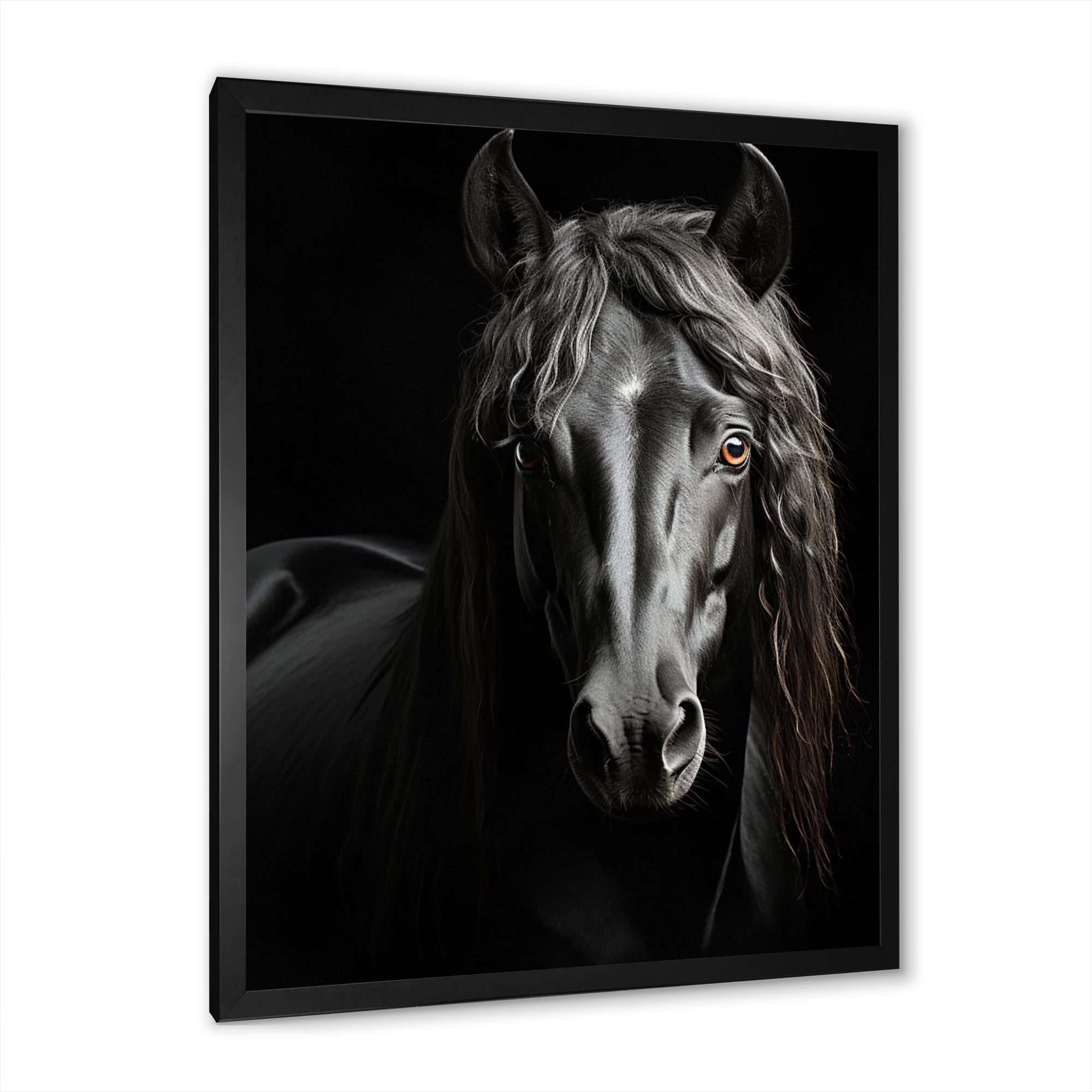 Black White Horse Portrait Vibrant - Horse Wall Decor