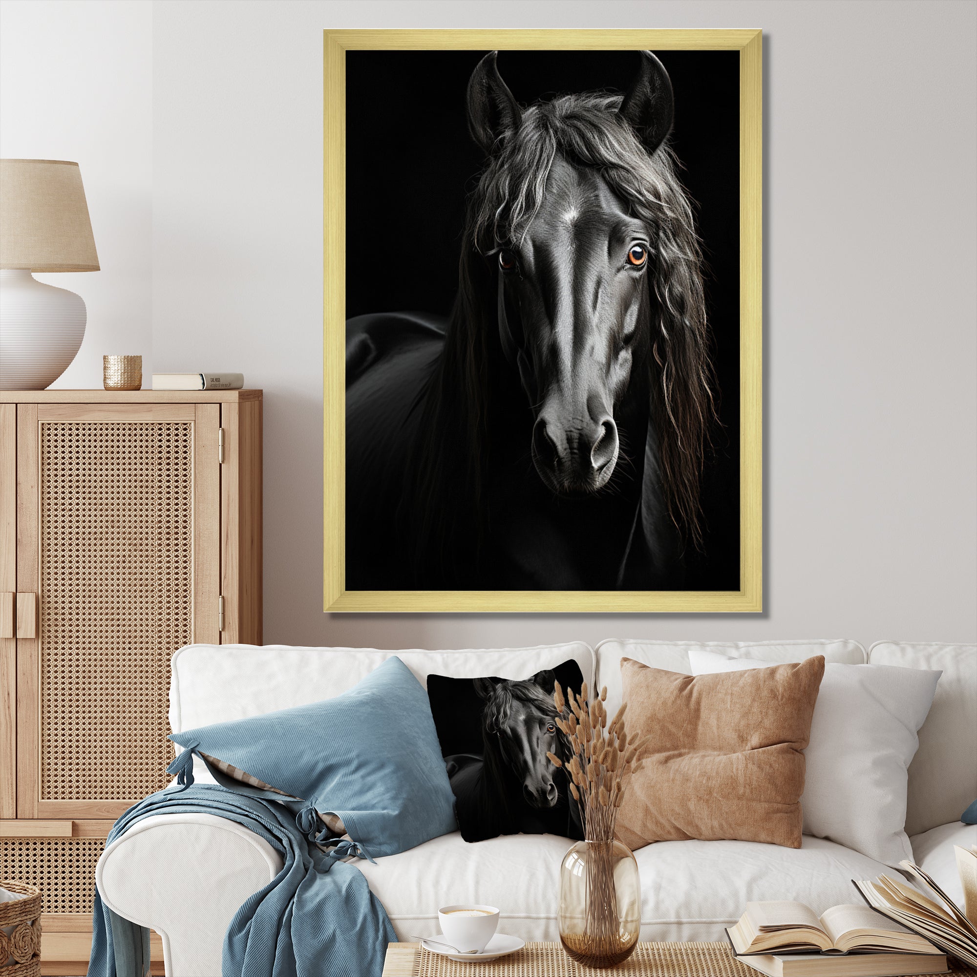 Black White Horse Portrait Vibrant - Horse Wall Decor
