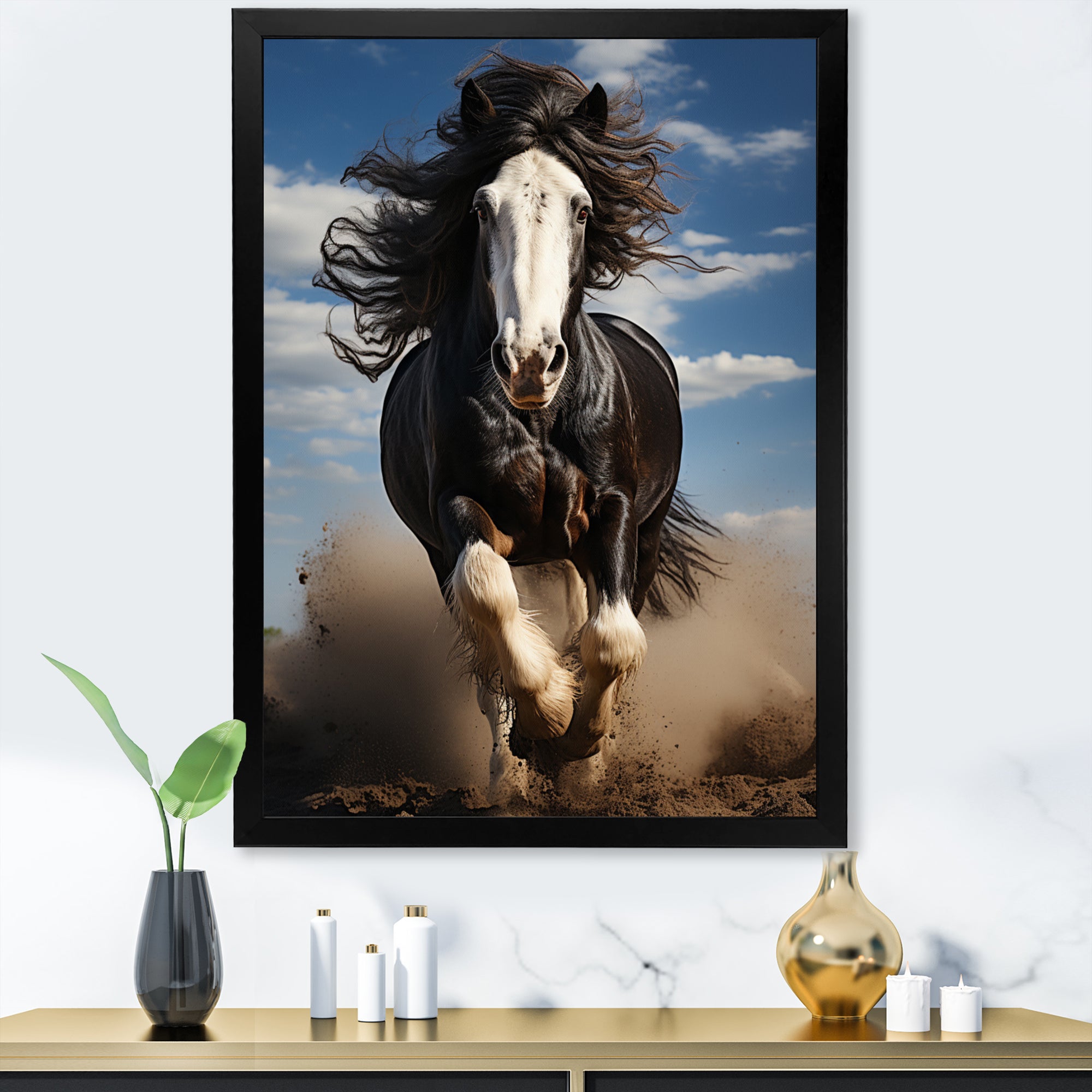 Black White Horse Stallions Strength - Horse Home Decor Art