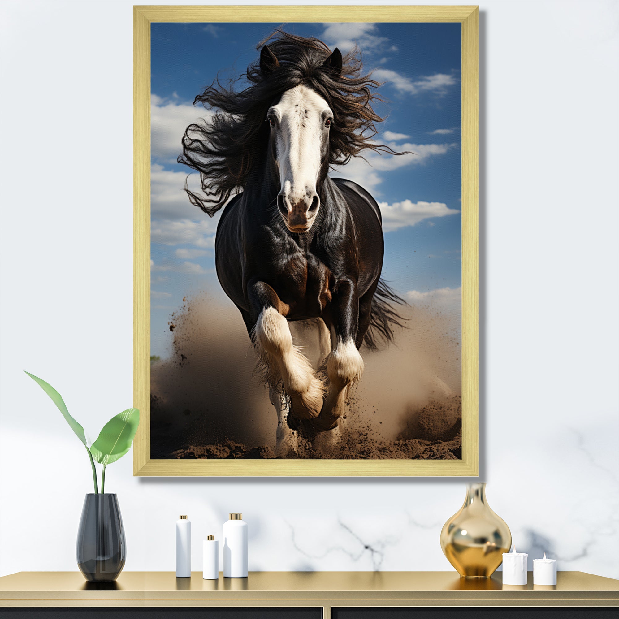 Black White Horse Stallions Strength - Horse Home Decor Art
