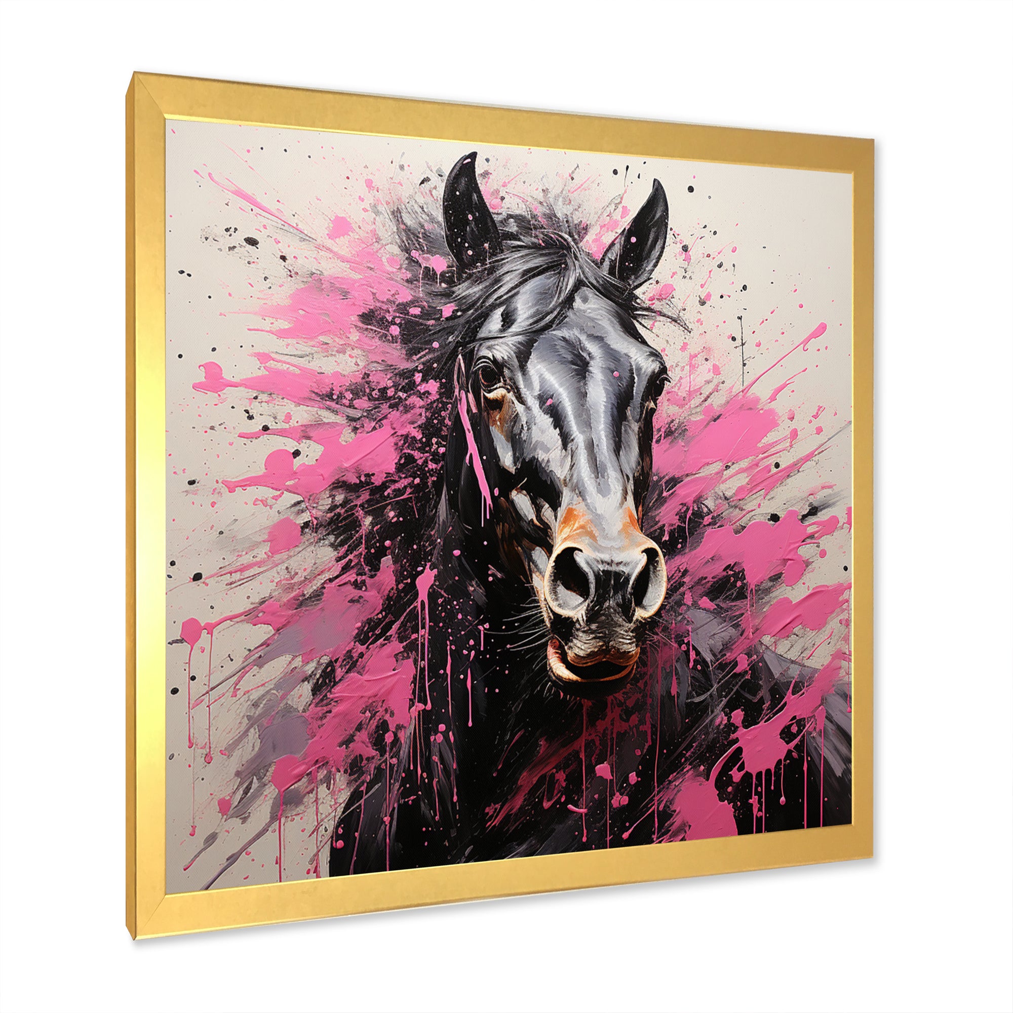 Black Pink Horse Vibrant Equine Pointillism - Horse Wall Decor