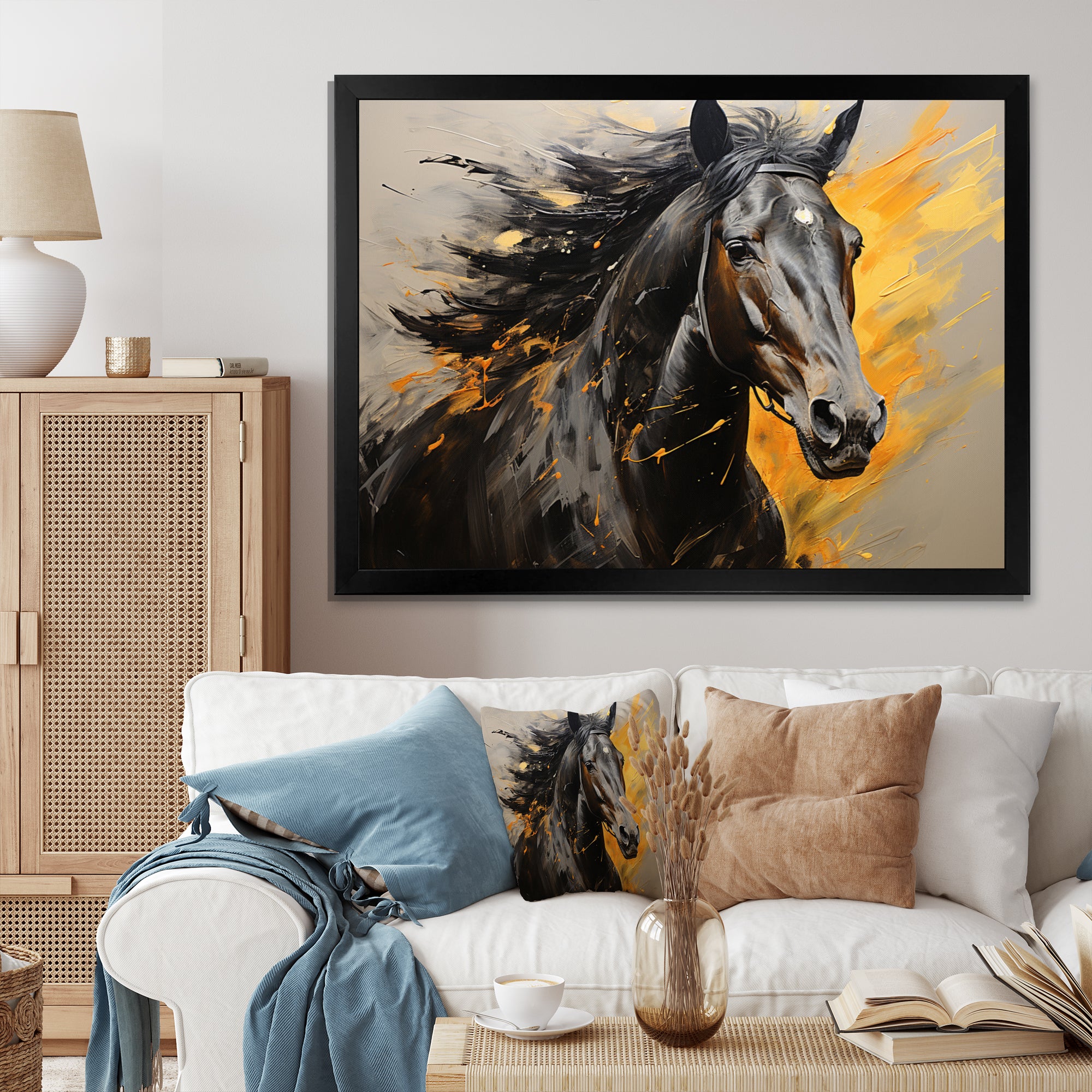 Yellow Black Horse Vibrant Yellow Equine - Yellow Horse Wall Art