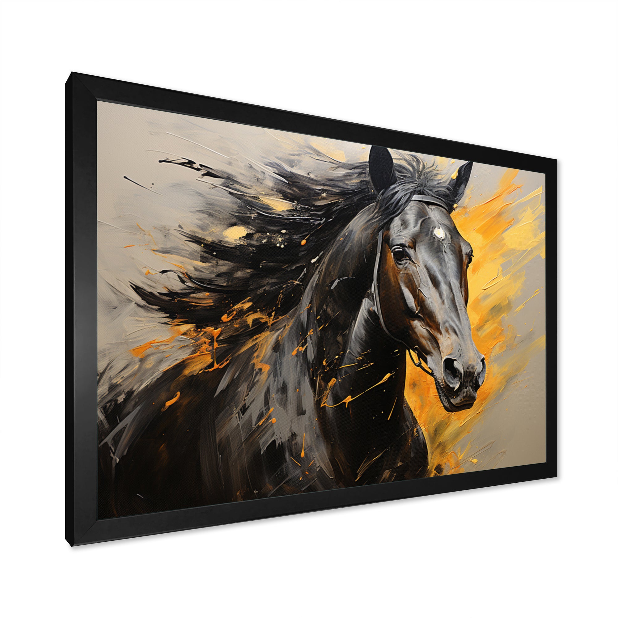 Yellow Black Horse Vibrant Yellow Equine - Yellow Horse Wall Art