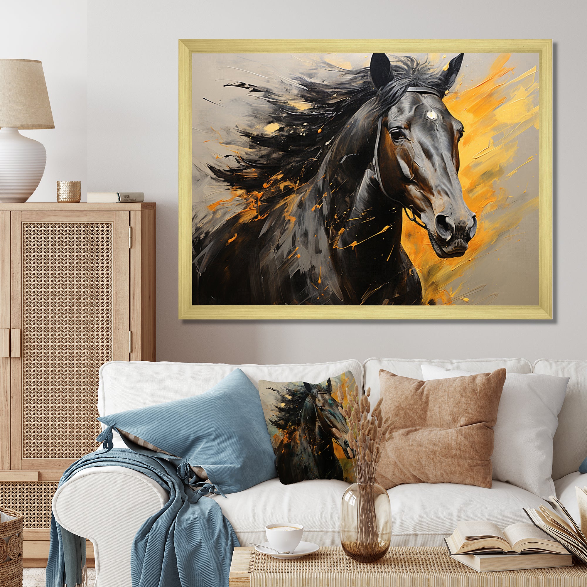 Yellow Black Horse Vibrant Yellow Equine - Yellow Horse Wall Art