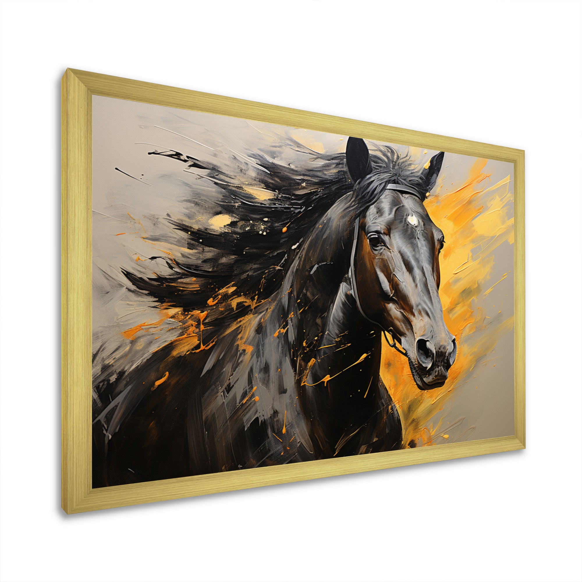 Yellow Black Horse Vibrant Yellow Equine - Yellow Horse Wall Art