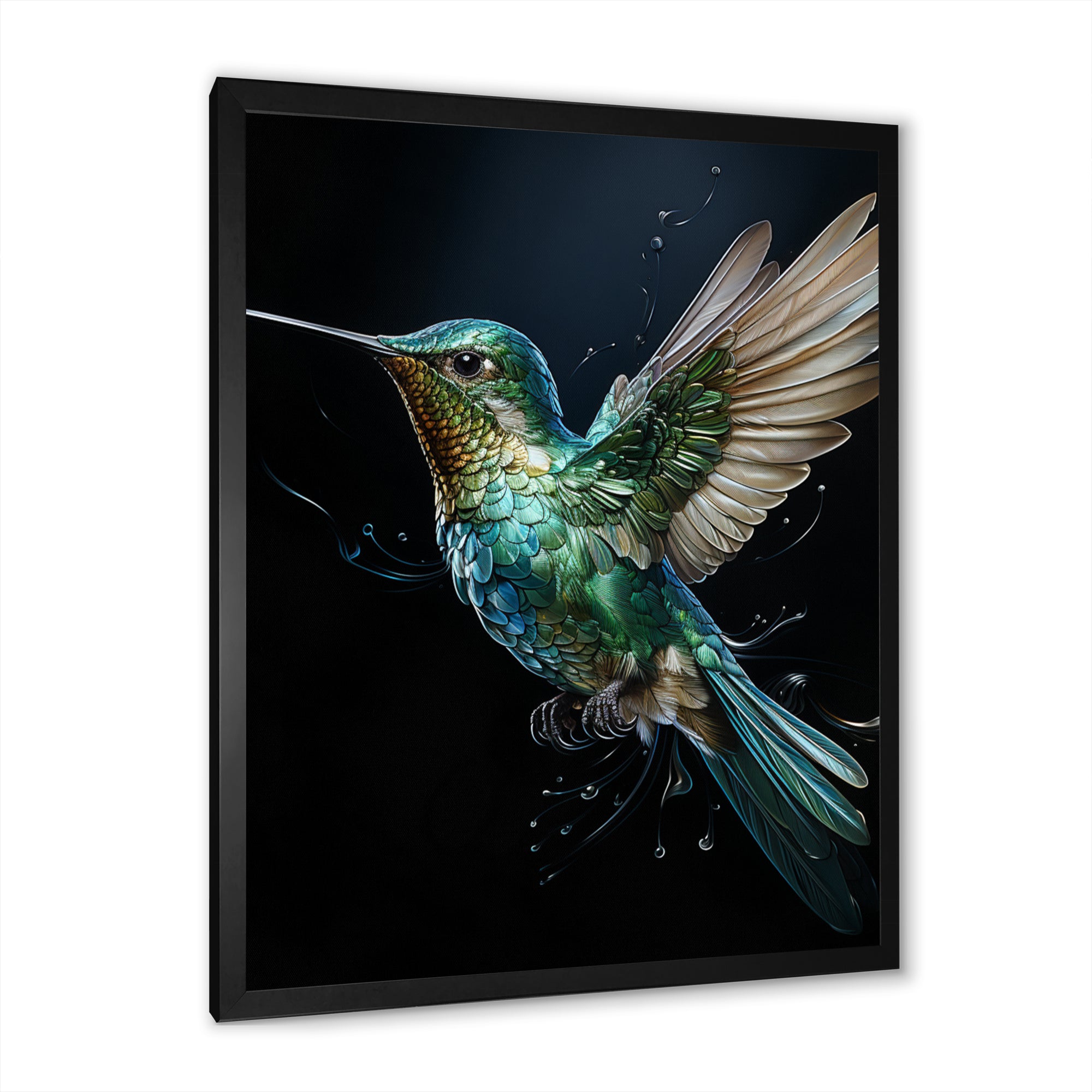 Teal Black Hummingbird Aerial Grace - Hummingbird Home Decor Art