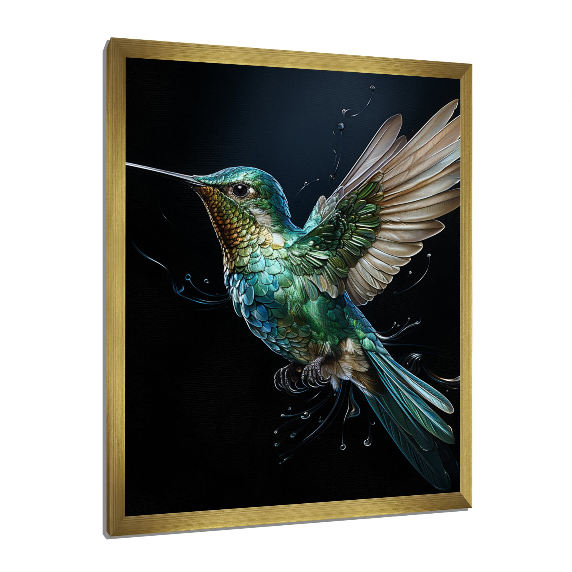 Teal Black Hummingbird Aerial Grace - Hummingbird Home Decor Art