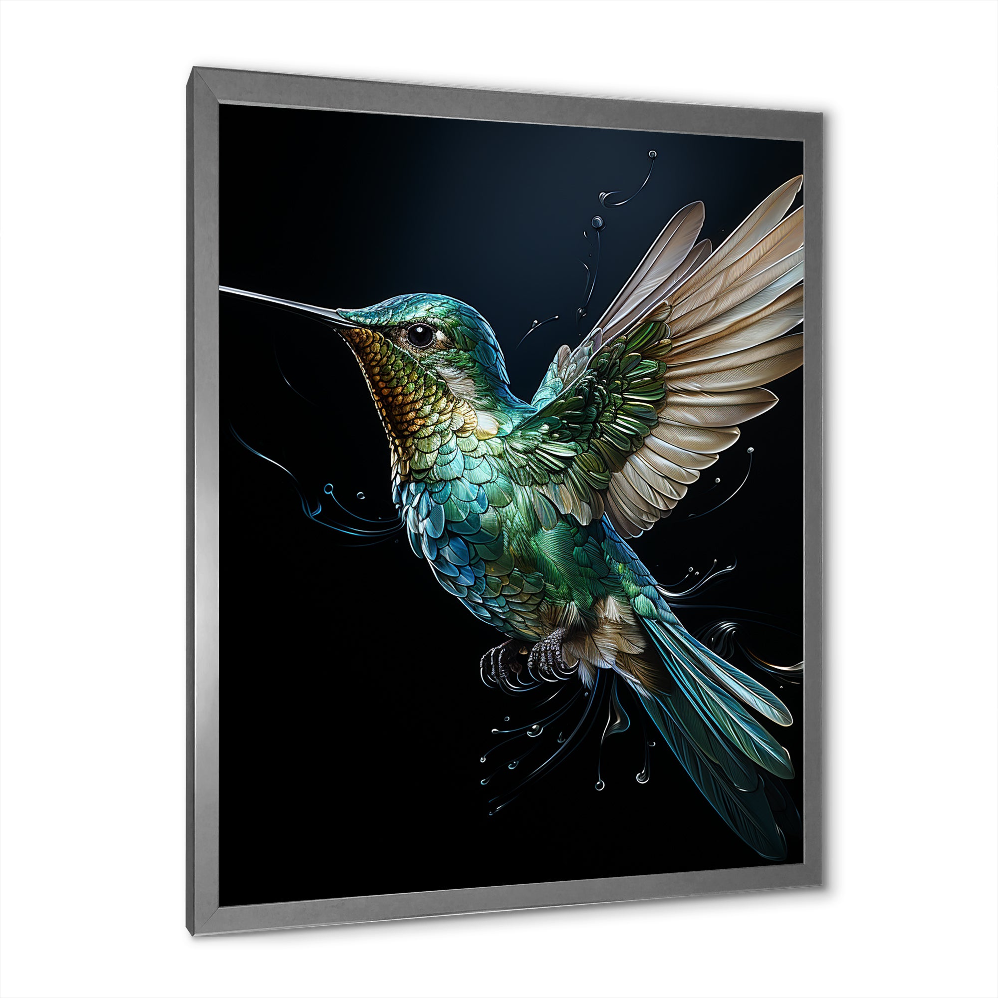 Teal Black Hummingbird Aerial Grace - Hummingbird Home Decor Art