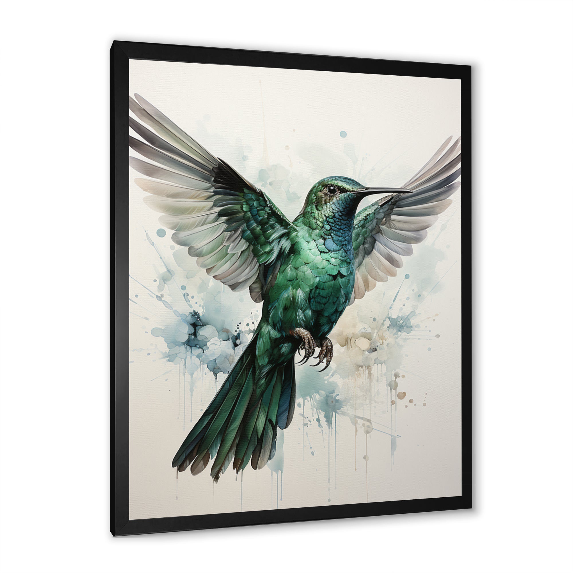 Teal Grey Hummingbird Enchanting Hum - Hummingbird Living Room Wall Art