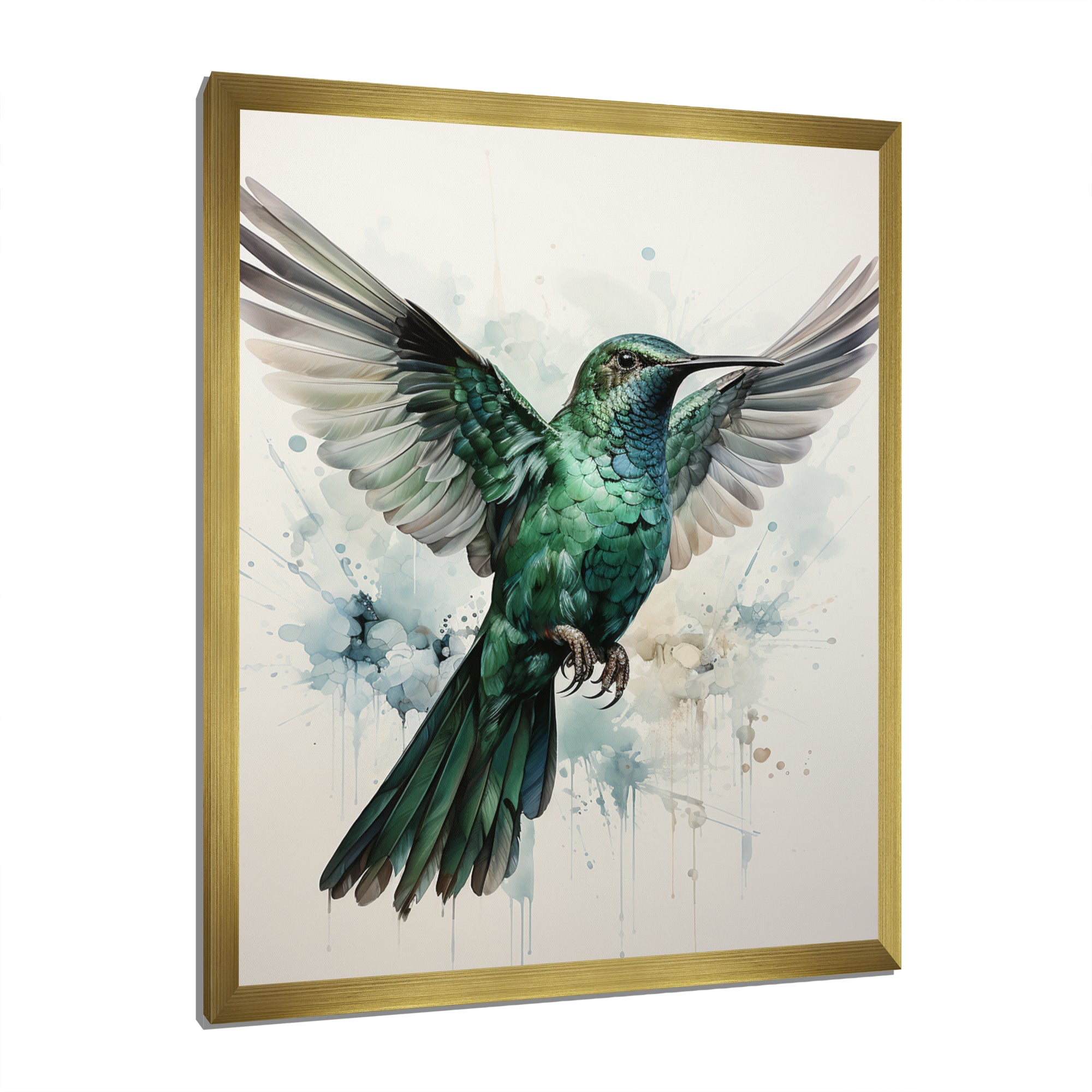 Teal Grey Hummingbird Enchanting Hum - Hummingbird Living Room Wall Art