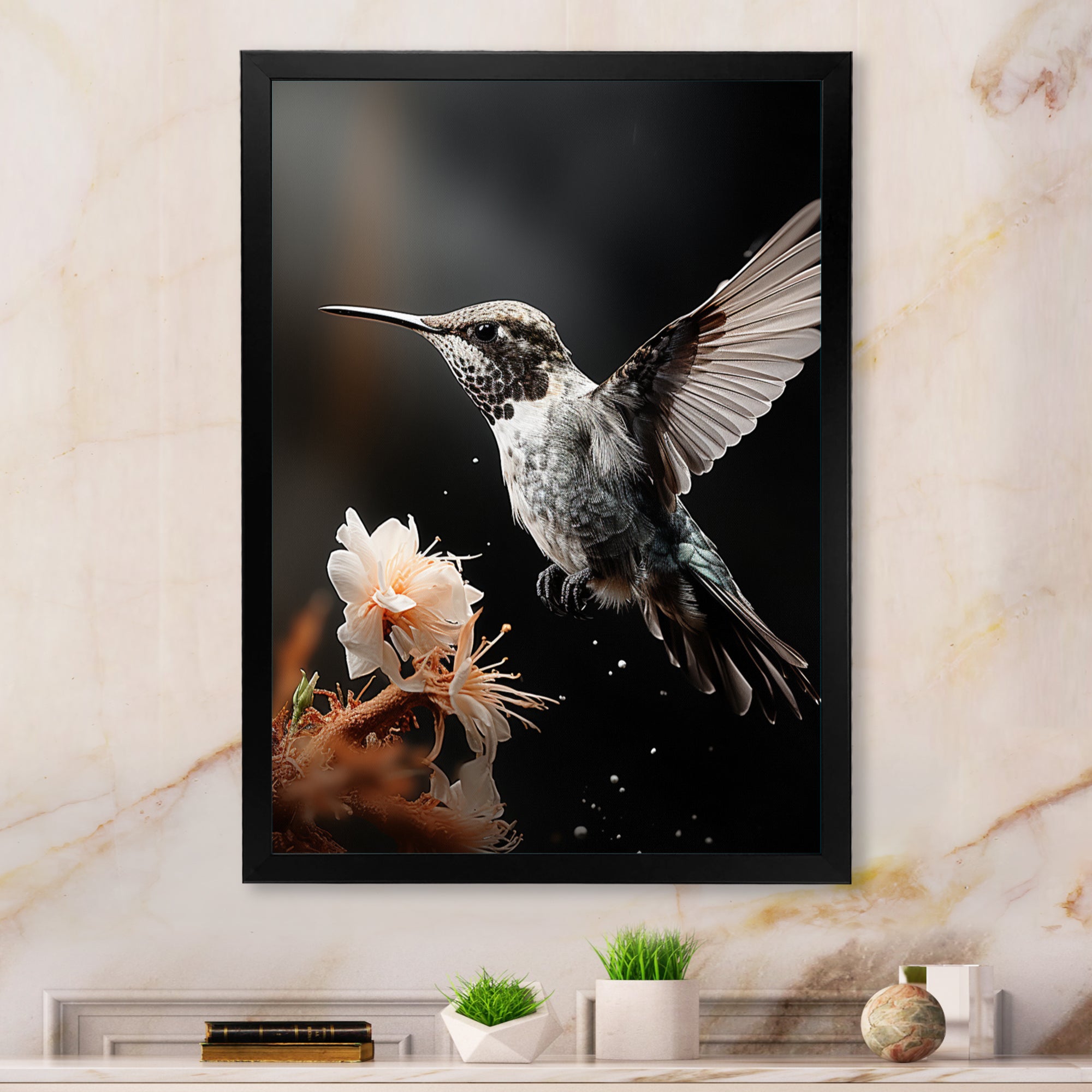 Black White Hummingbird Energetic - Hummingbird Wall Decor