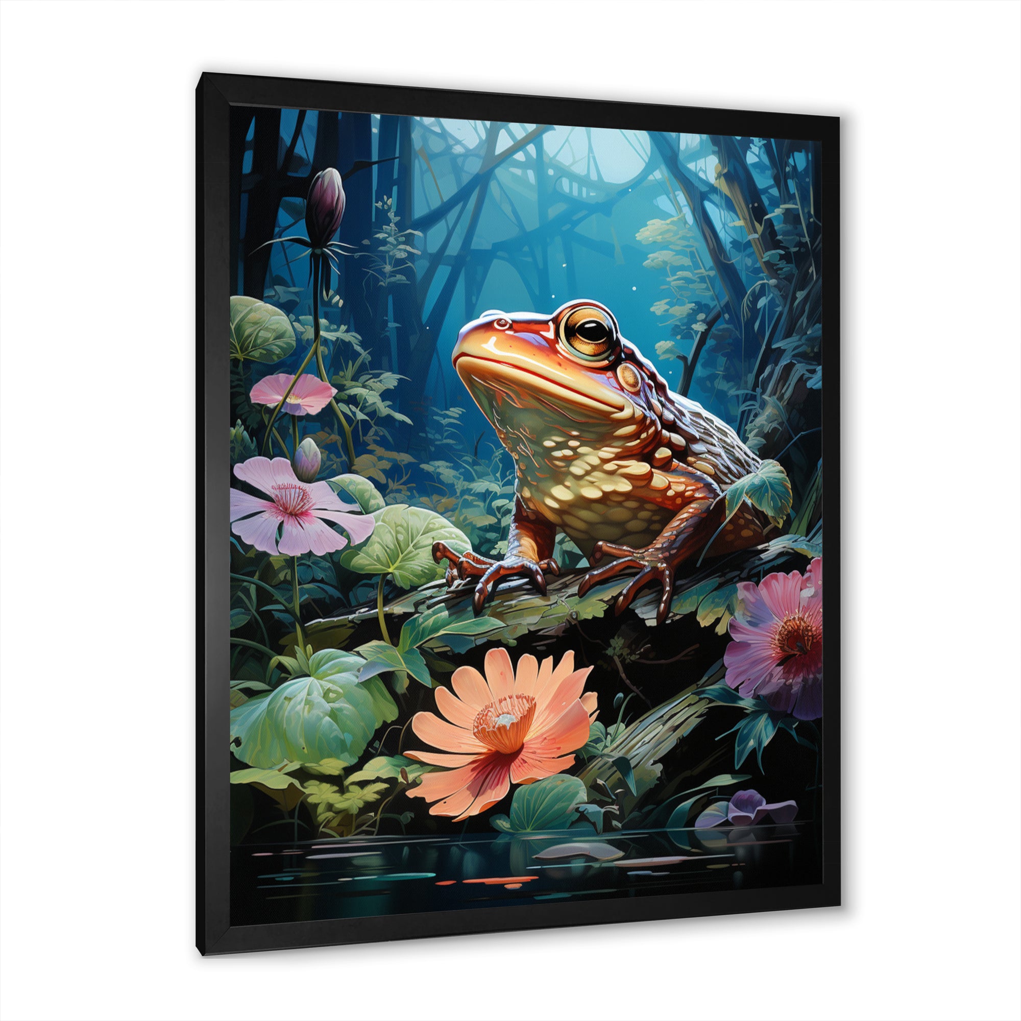 Japan Art Frog at Lotus Pond Reflection - Frog Wall Decor