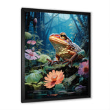 Japan Art Frog at Lotus Pond Reflection - Frog Wall Decor