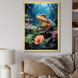 Japan Art Frog at Lotus Pond Reflection - Frog Wall Decor