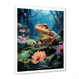Japan Art Frog at Lotus Pond Reflection - Frog Wall Decor