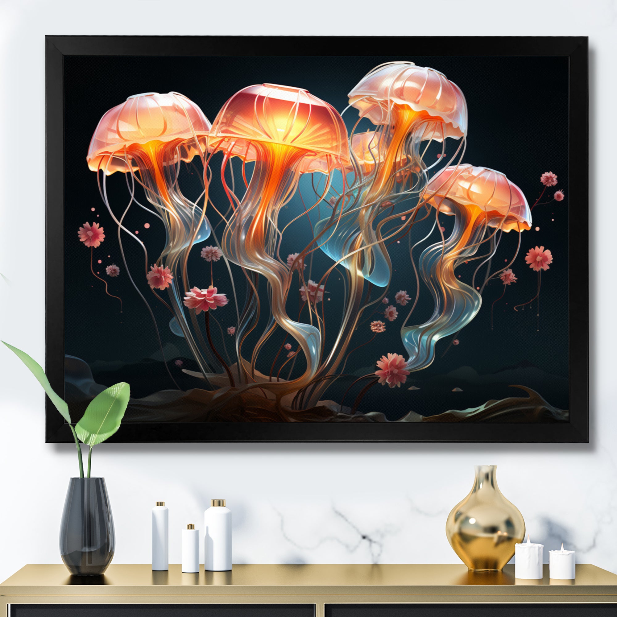 Jellyfish Luminescent Beauty Geometric - Peach Jellyfish Wall Art