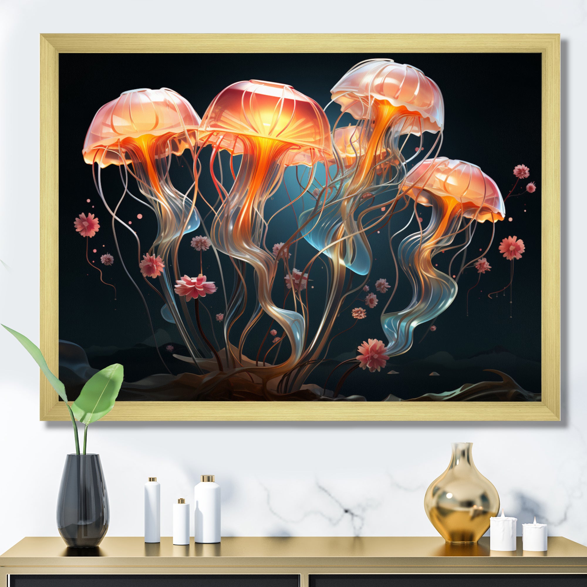 Jellyfish Luminescent Beauty Geometric - Peach Jellyfish Wall Art