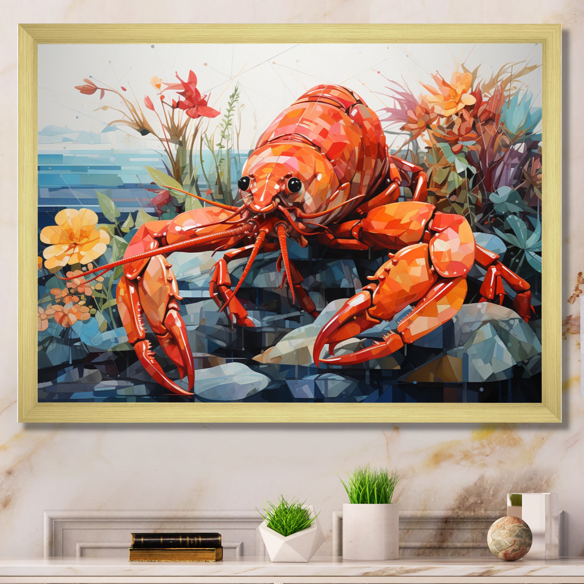 Coral Yellow Lobster Grace Geometric - Coral Lobster Wall Art