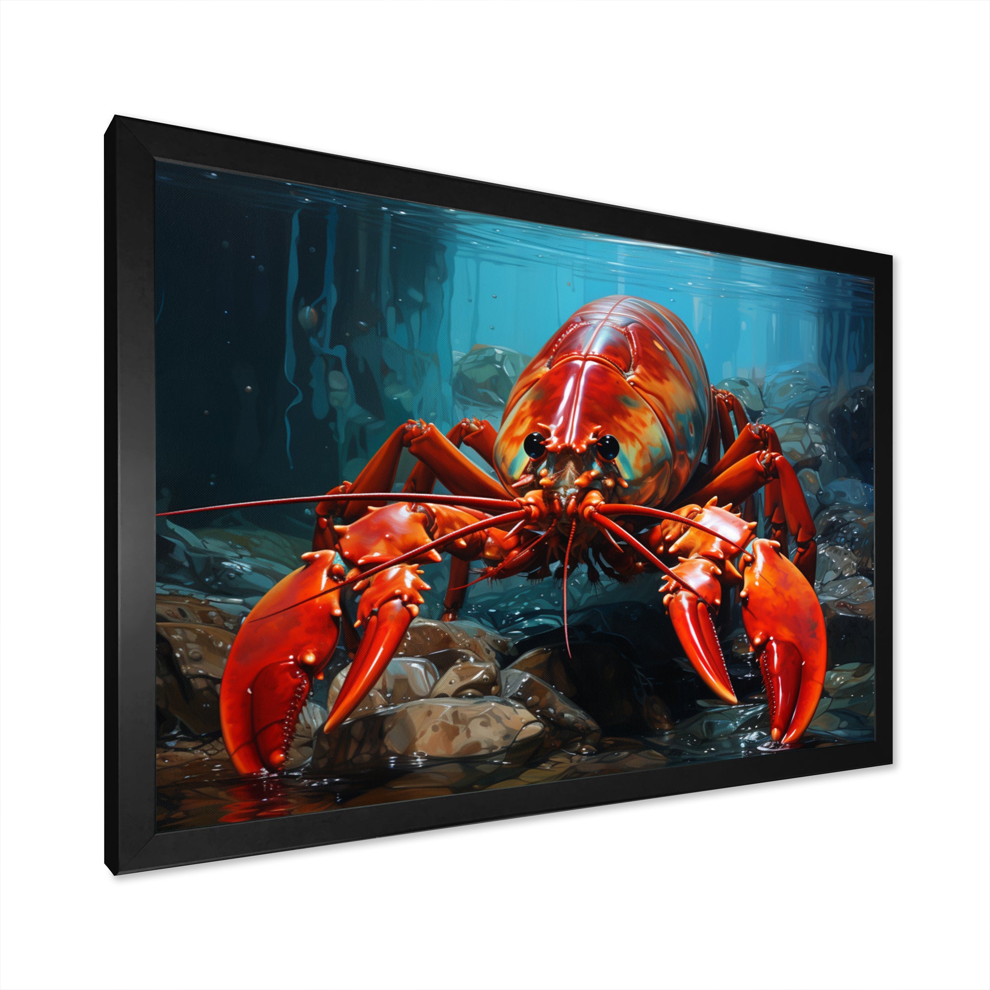 Red Lobster Under Warter - Lobster Framed Canvas Art